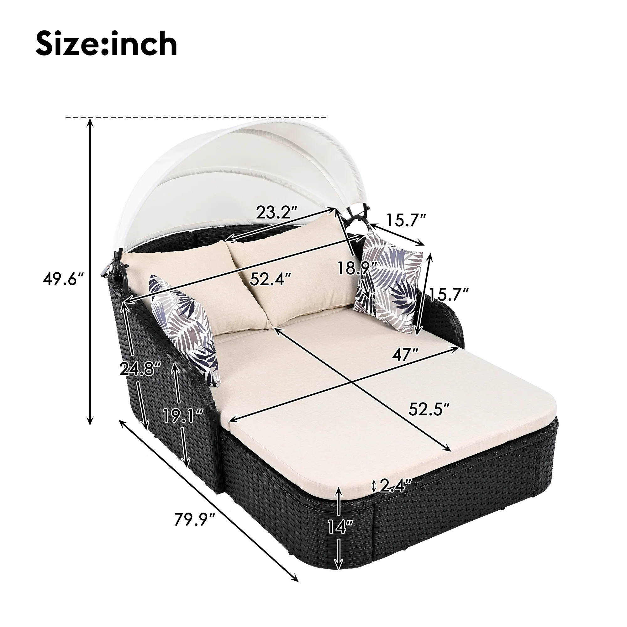 Walker Edison | Sleek Outdoor Sunbed with Adjustable Canopy