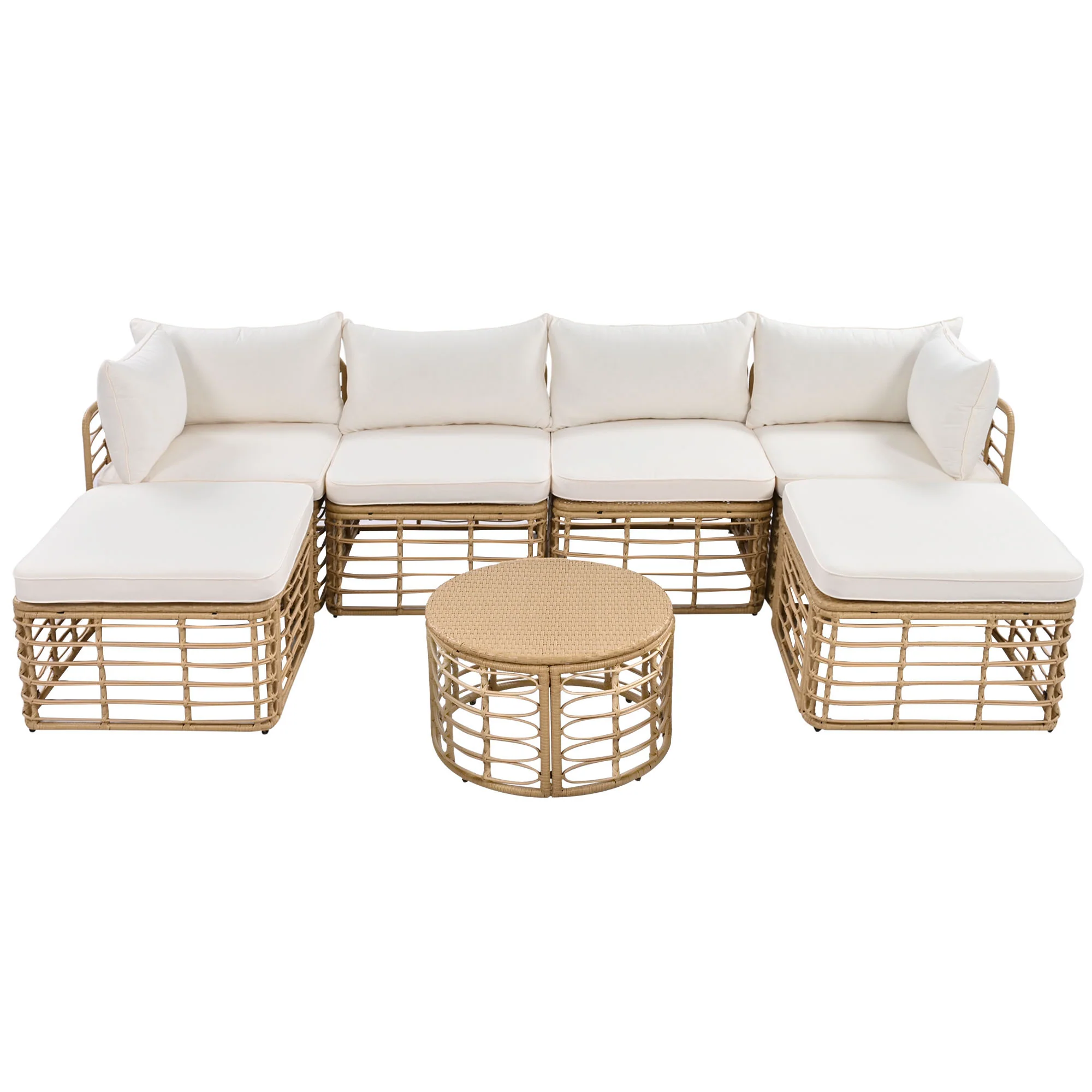 Walker Edison | All-Weather Rattan 7 Piece Outdoor Patio Furniture Set