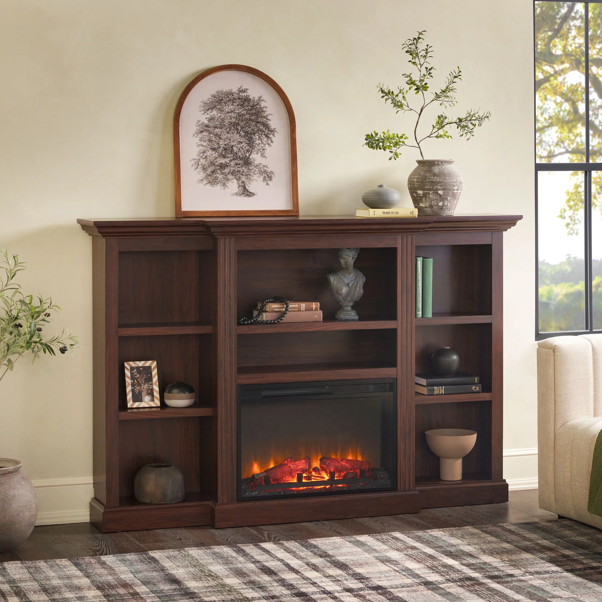 Cullen 70 Traditional Electric Fireplace with Mantel and Shelves