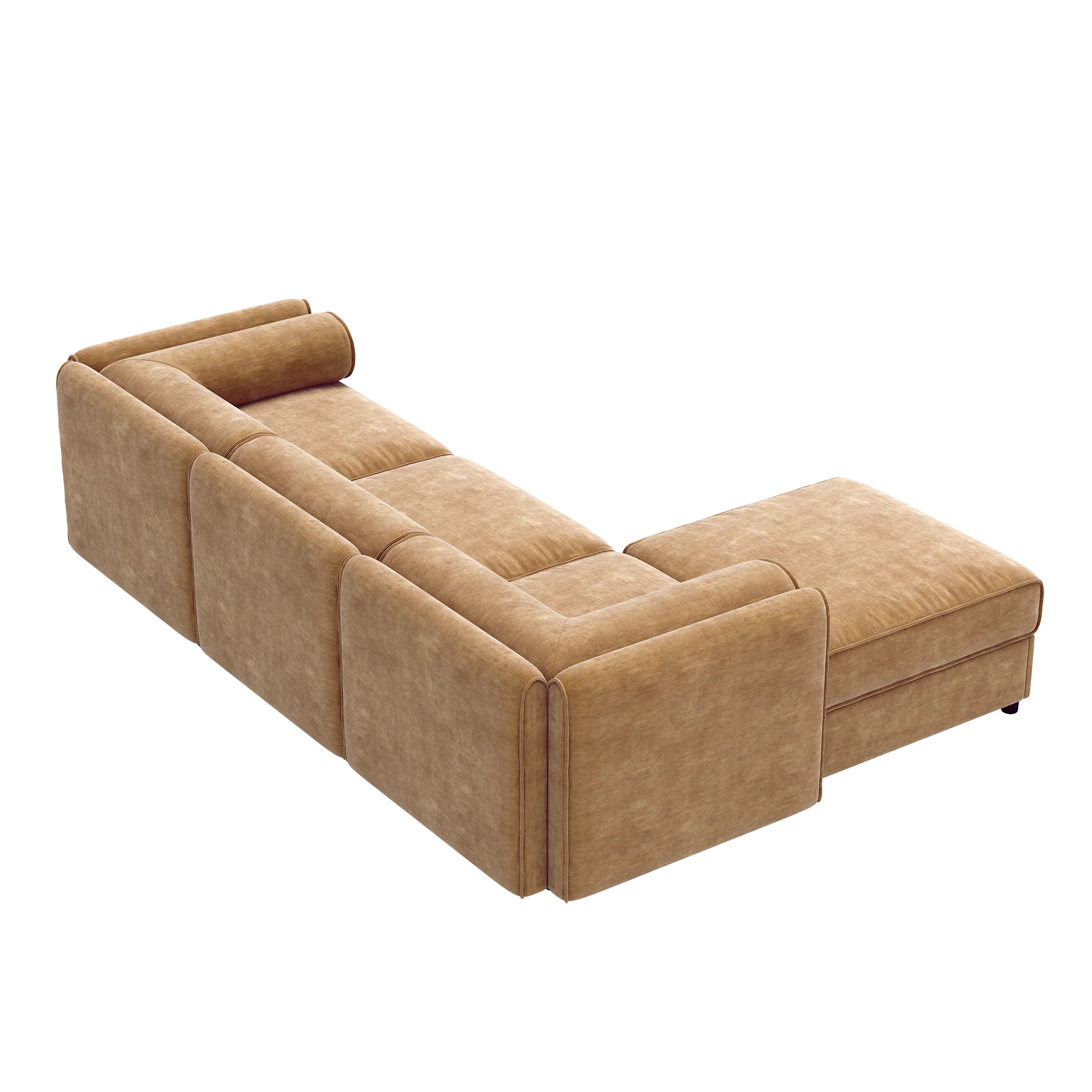 Walker Edison | Elegant Camel Chenille Sofa with Storage Seat and Ottoman