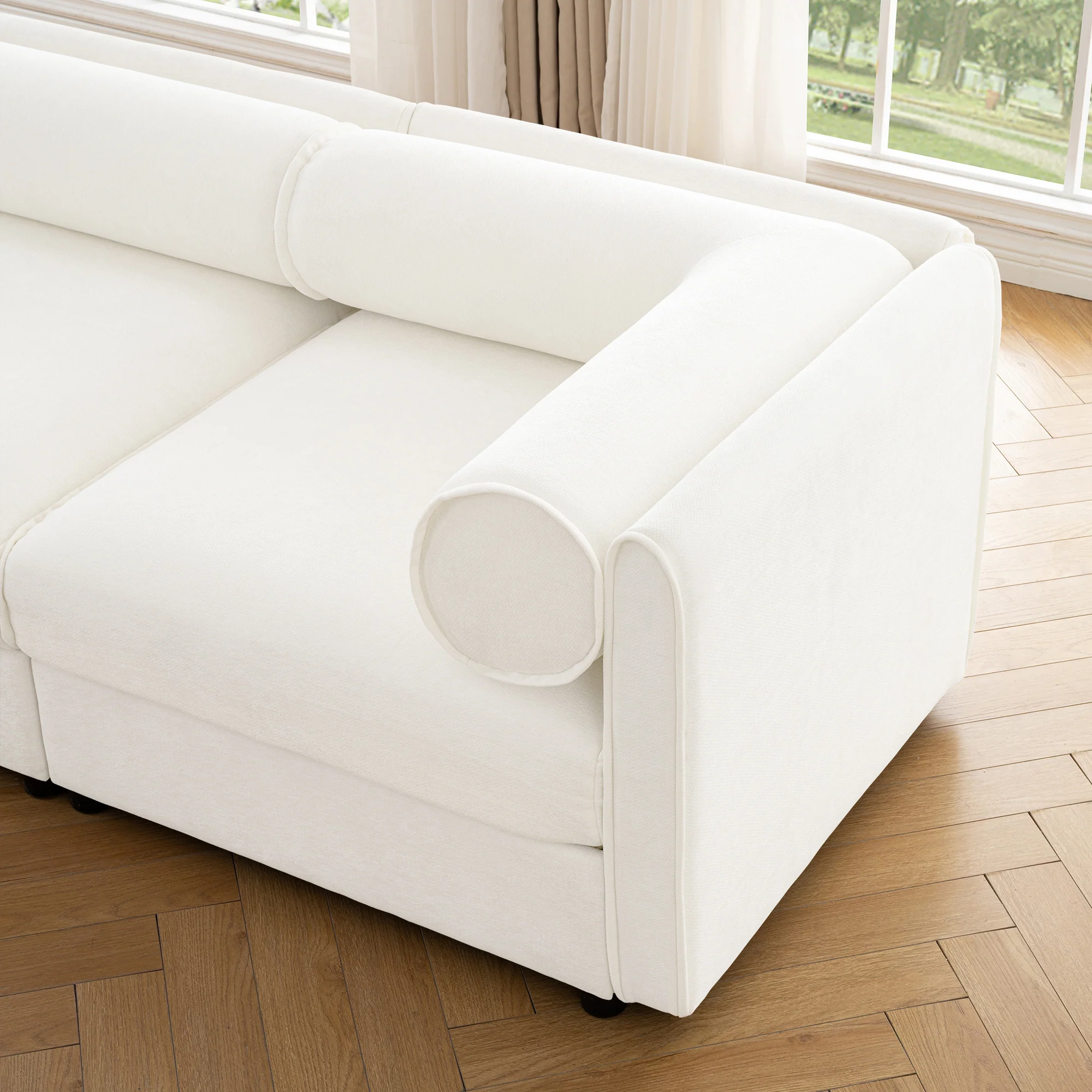 Walker Edison | Stylish Modern Chenille Loveseat Sofa with Ottoman Storage