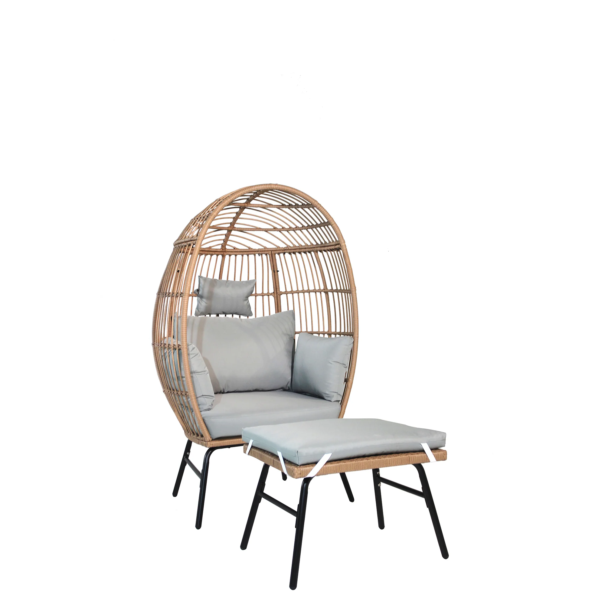 Walker Edison | Outdoor Garden Wicker Egg Chair And Footstool Set