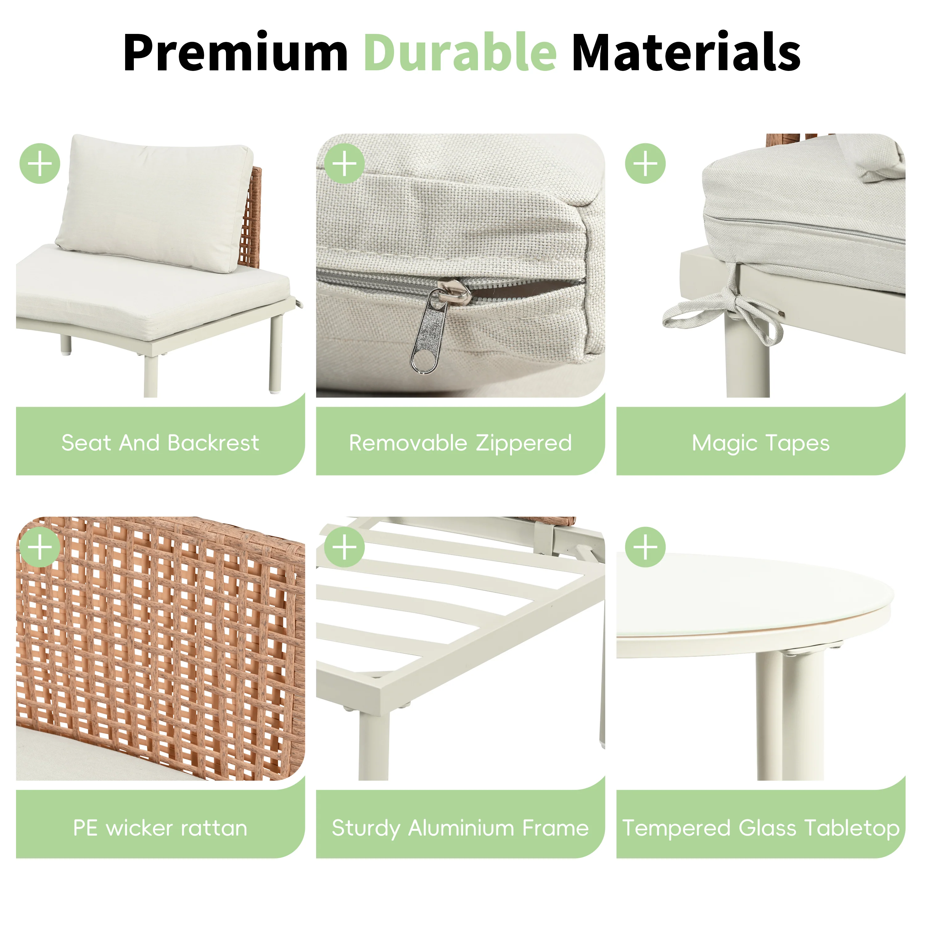 Walker Edison | Minimalist Half Moon Outdoor 8-Piece Modular Sofa Set with Nesting Tables