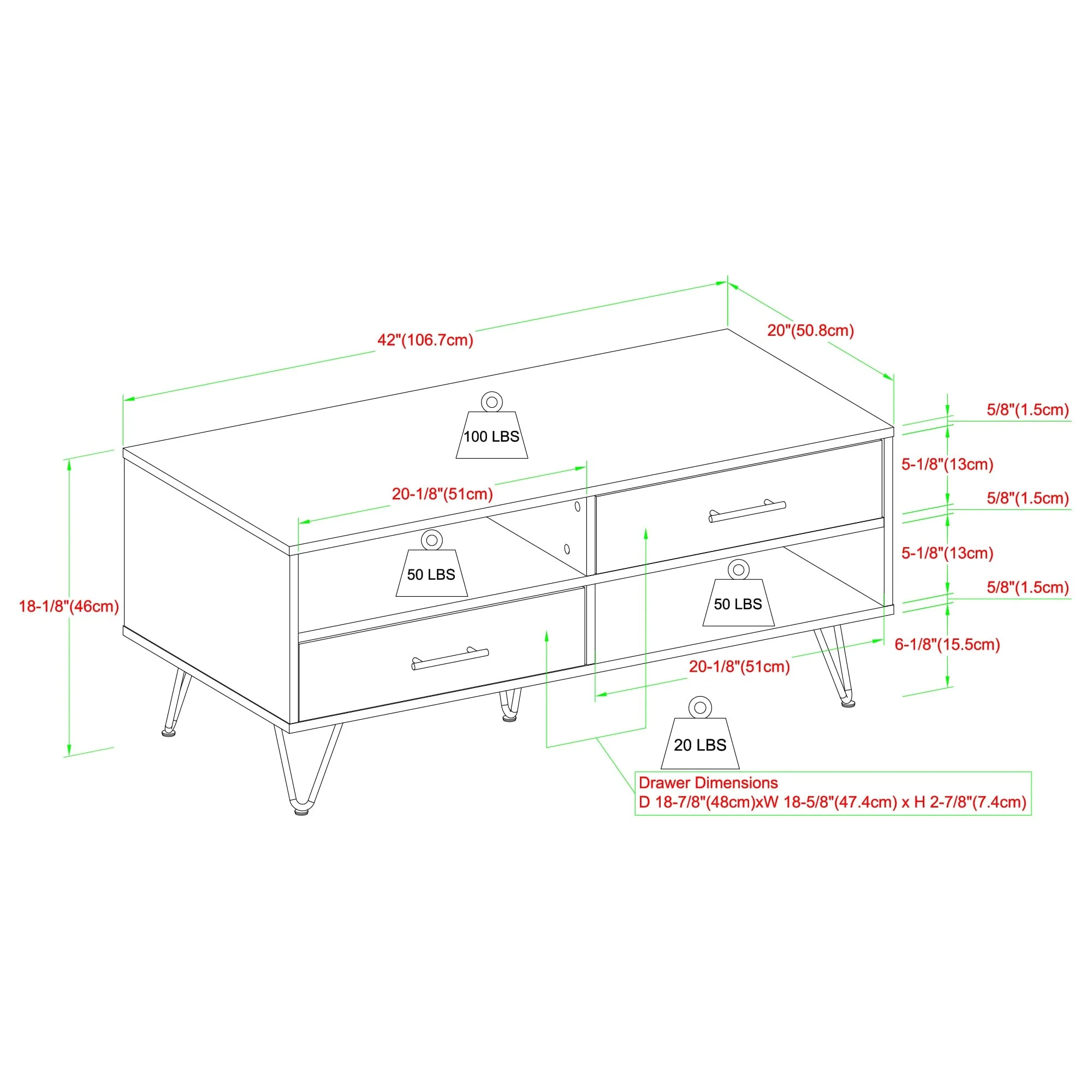Croft 42 2-Drawer Coffee Table with Hairpin Legs