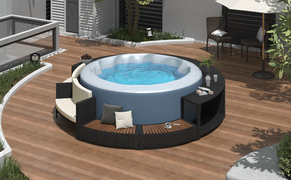 Walker Edison | Spa Surround Spa Frame Patio Rattan Sofa Set with Storage Spaces