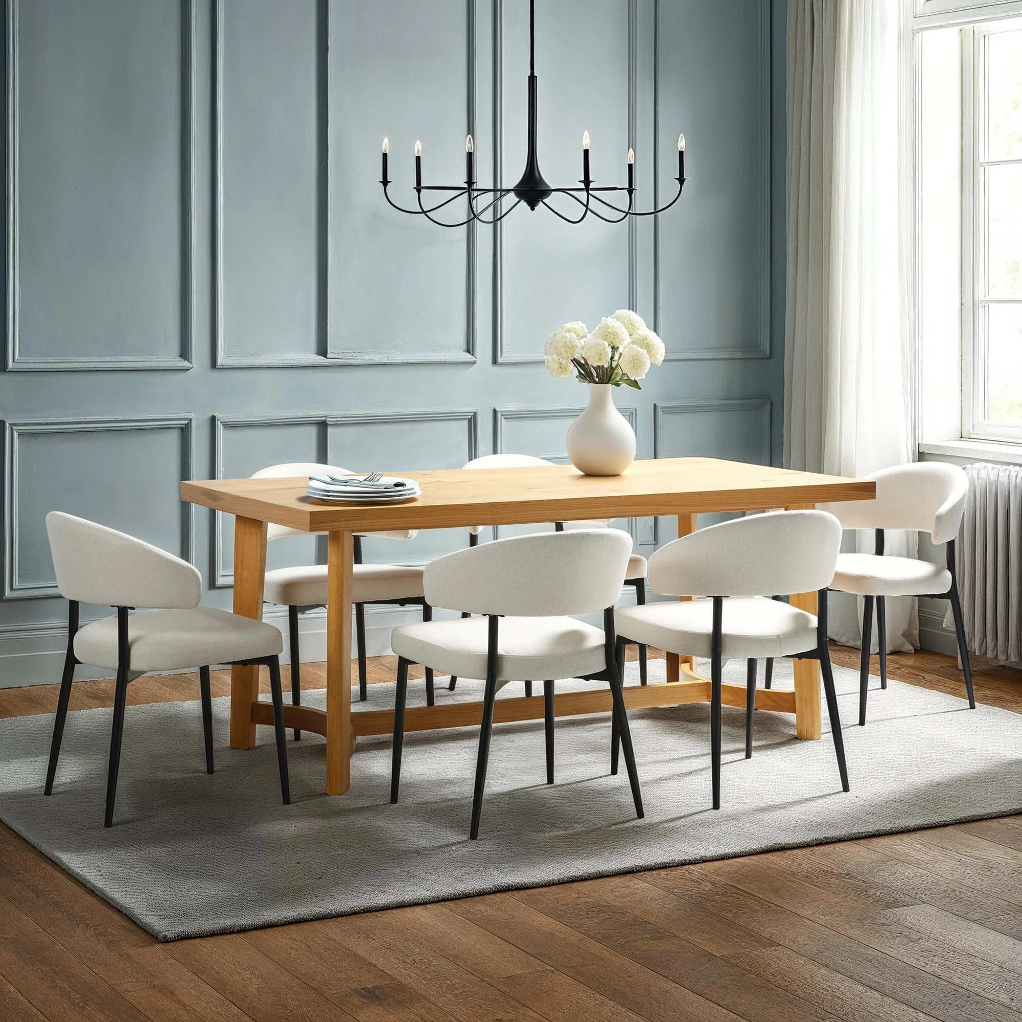 Nash Modern Farmhouse Rustic Solid Oak Wood Rectangular Dining Table