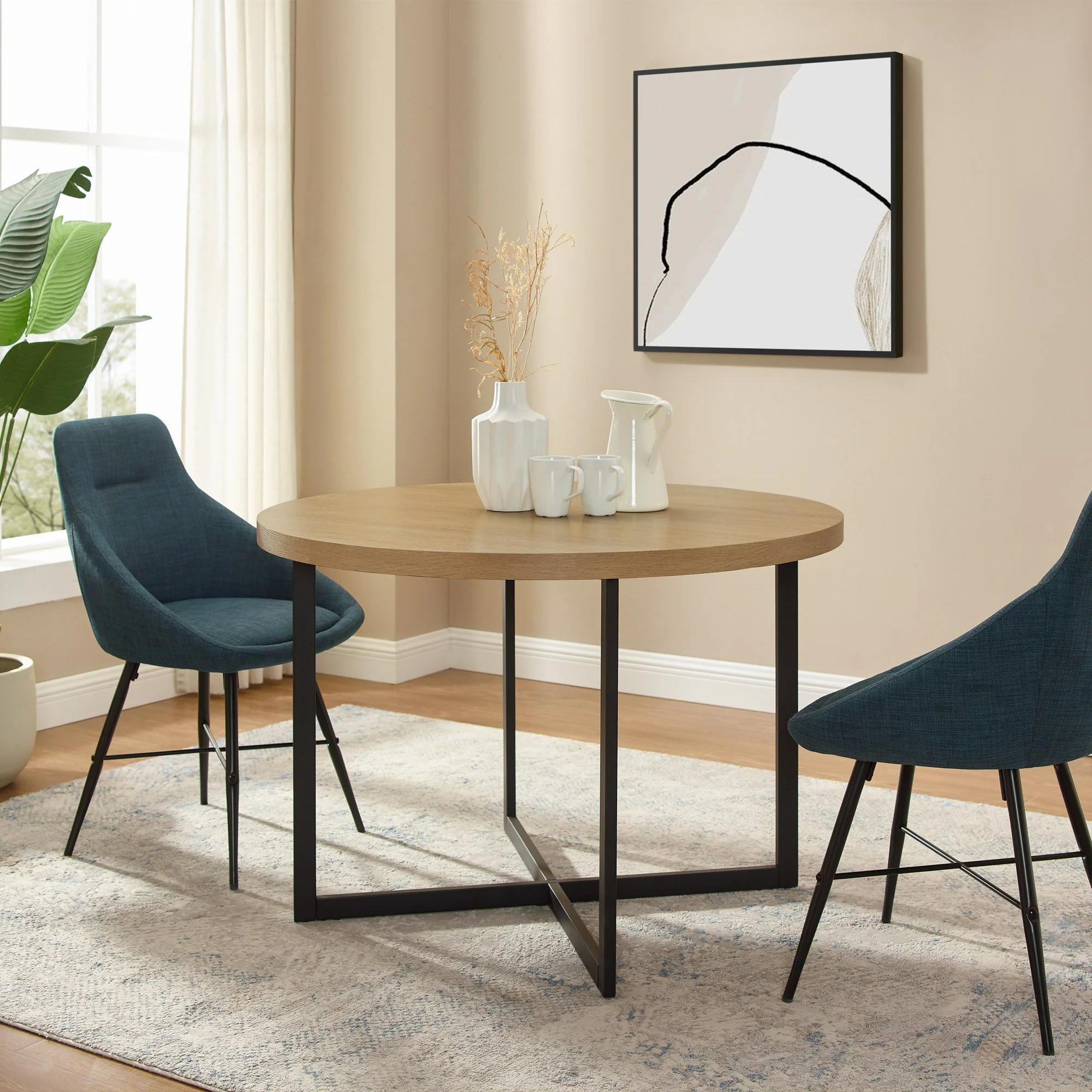 Connor 42 Metal and Wood Modern Round Dining Table