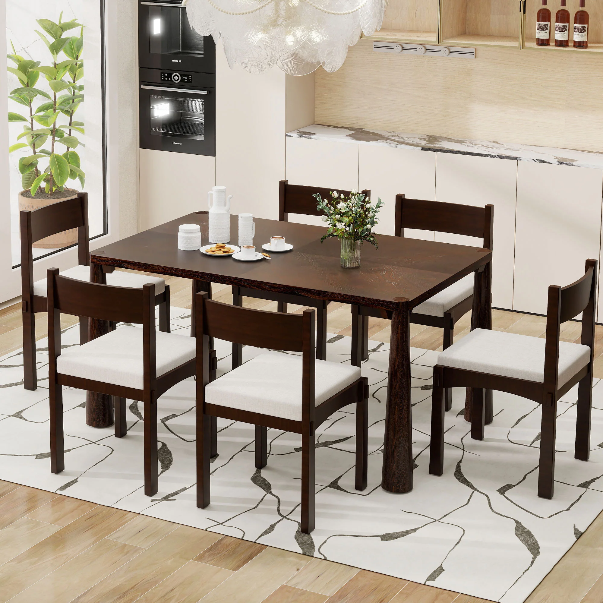 Walker Edison | Classic Modern 7-Piece Dining Table Set for 6