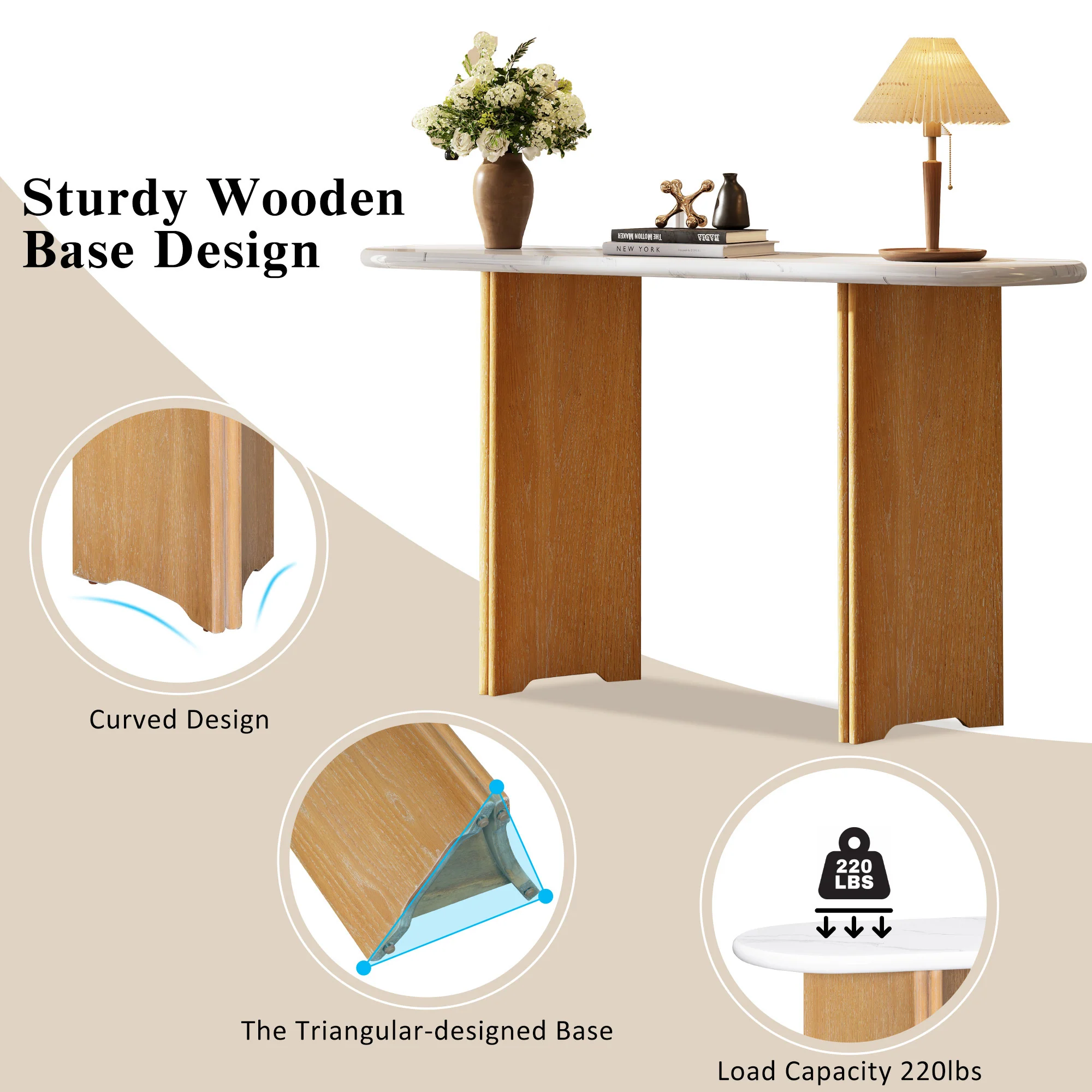 Walker Edison | Oval Faux Marble Top Console Entryway Table