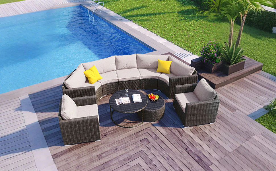 Walker Edison | Half Moon 9-Piece Wicker Outdoor Patio Sofa Set