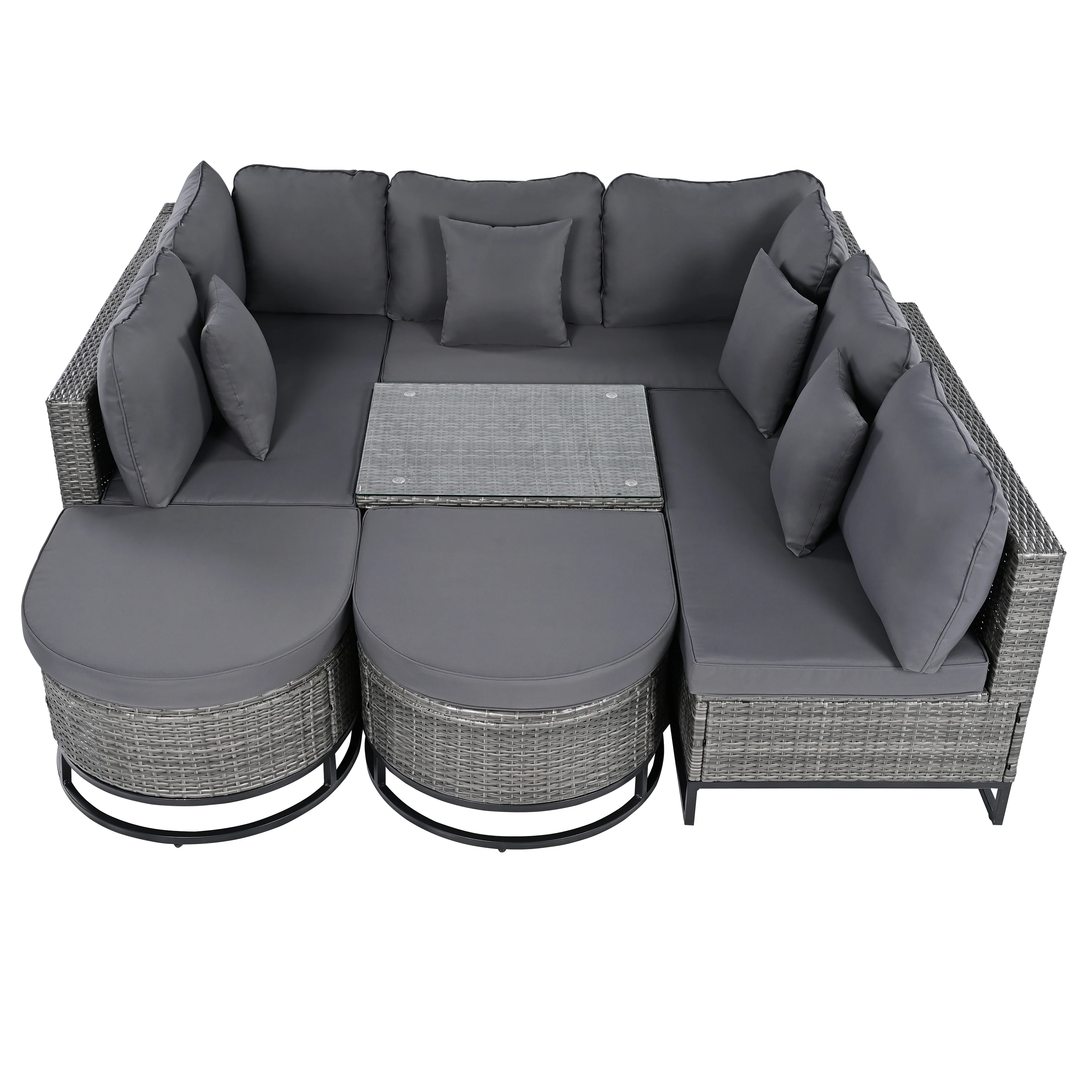 Walker Edison | Outdoor Rattan 7 Pieces Wicker Sofa Set with Coffee Table