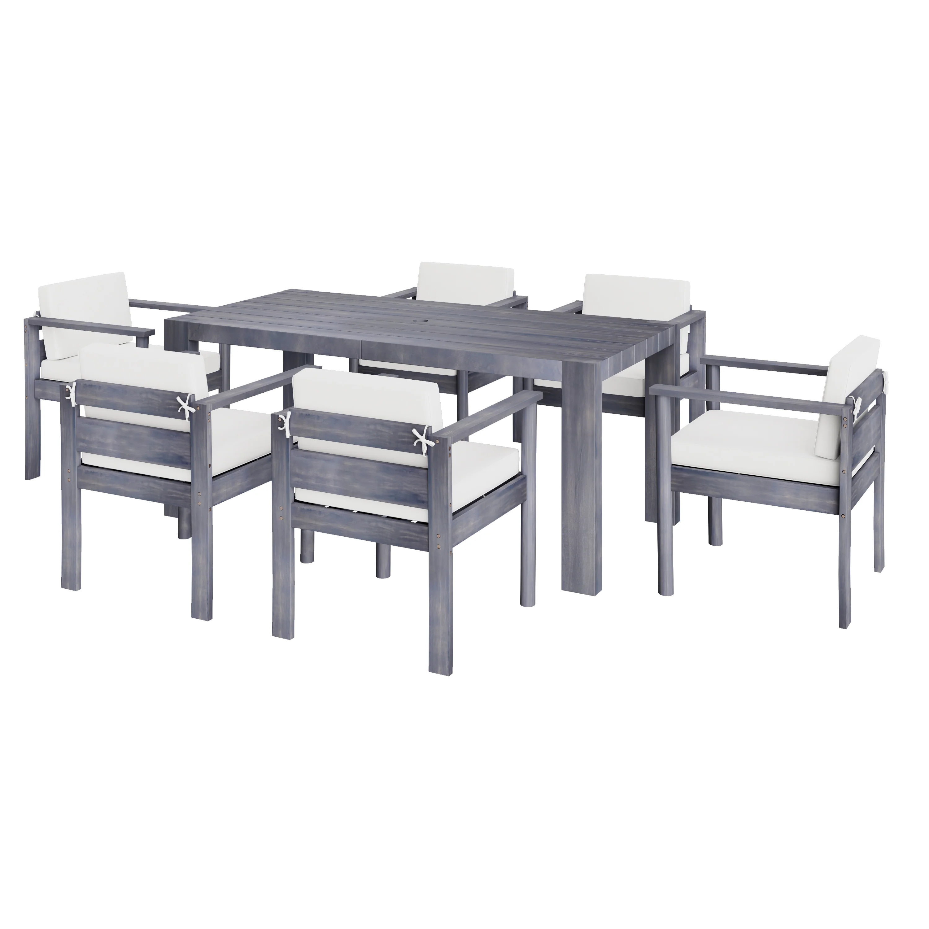 Walker Edison | Grey Wood Outdoor 7-Piece Patio Dining Table Set for 6