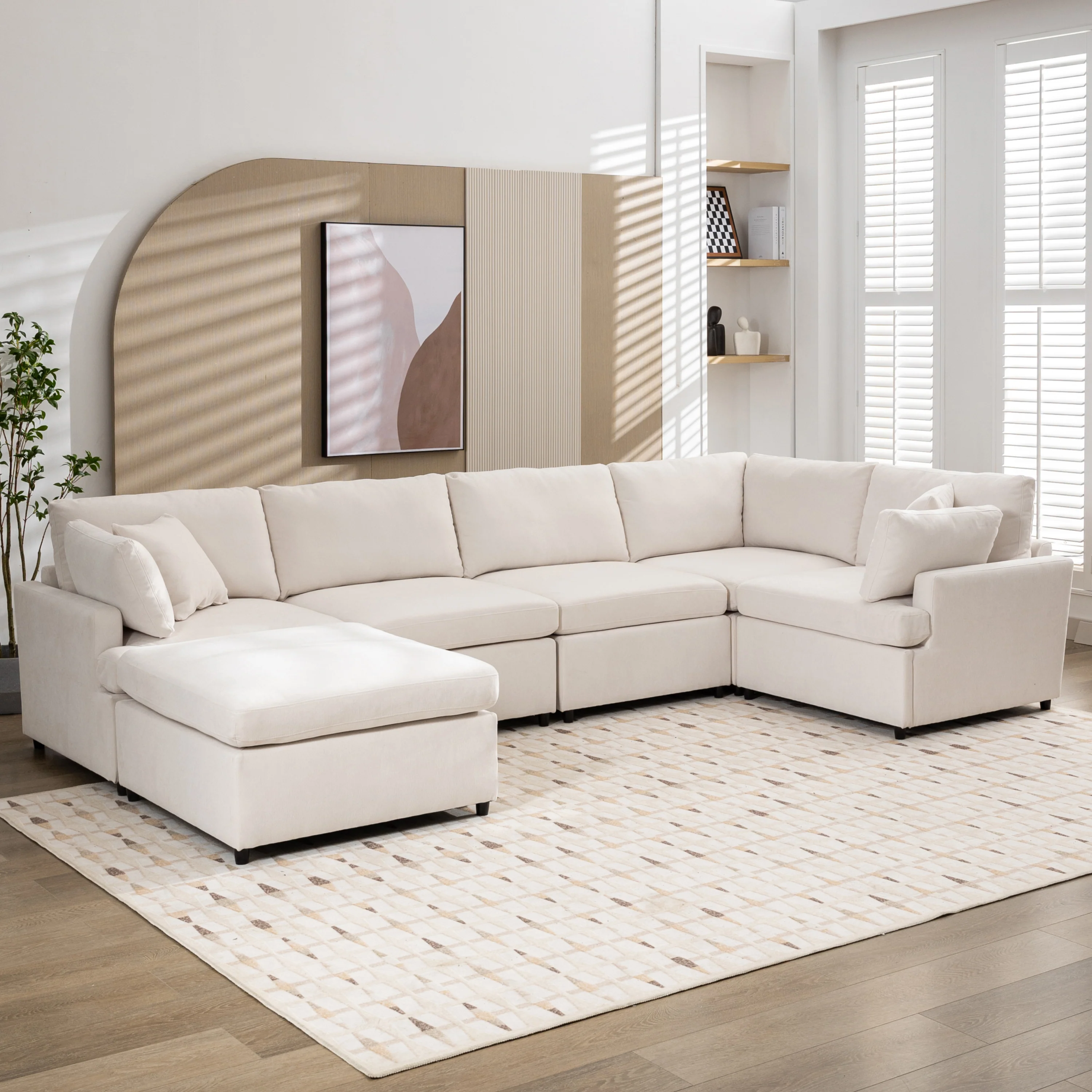 Walker Edison | Classic Modern Modular Sectional Sofa with Ottoman