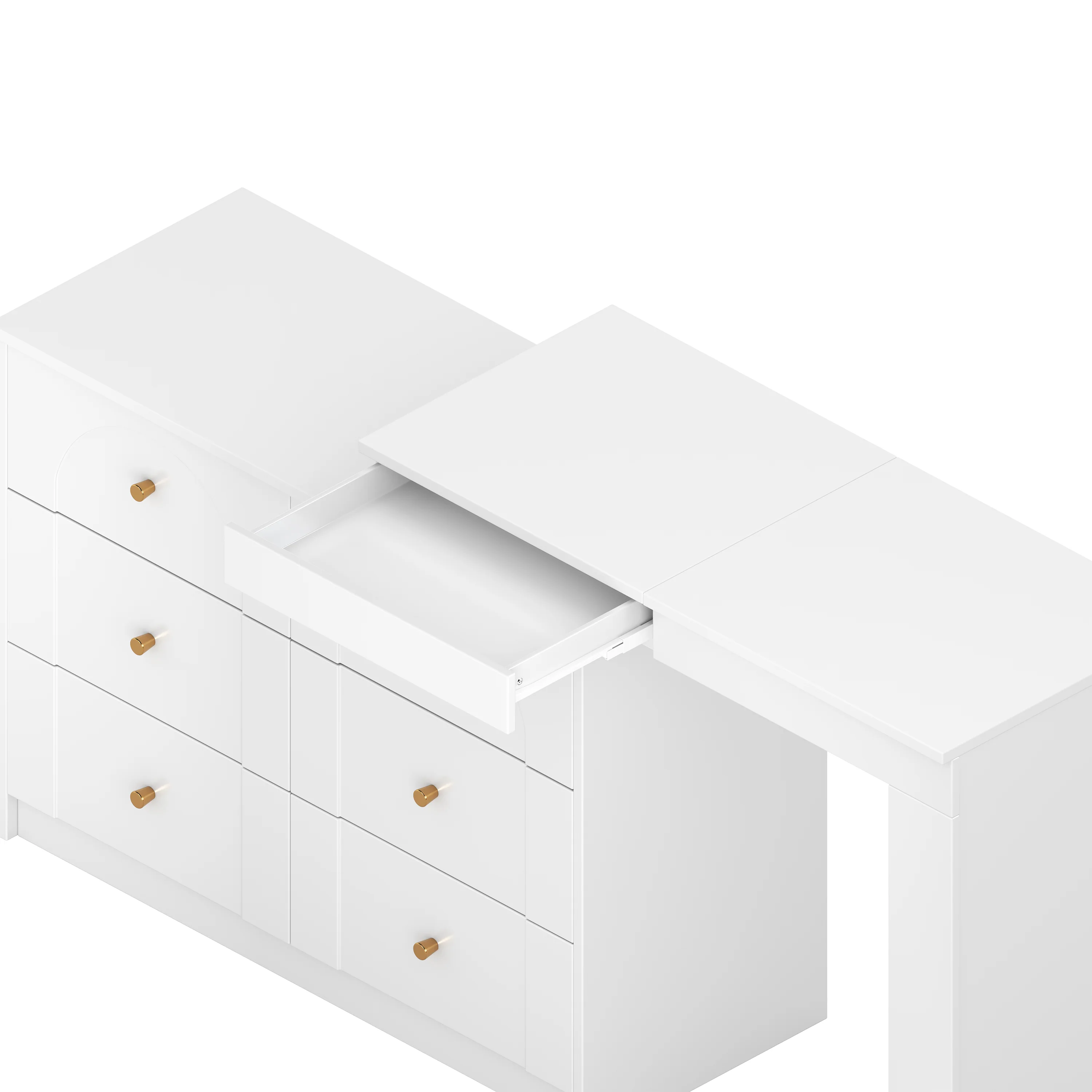 Walker Edison | White Multi-Functional Vanity Desk Dresser Set with Flip Mirror and Lights