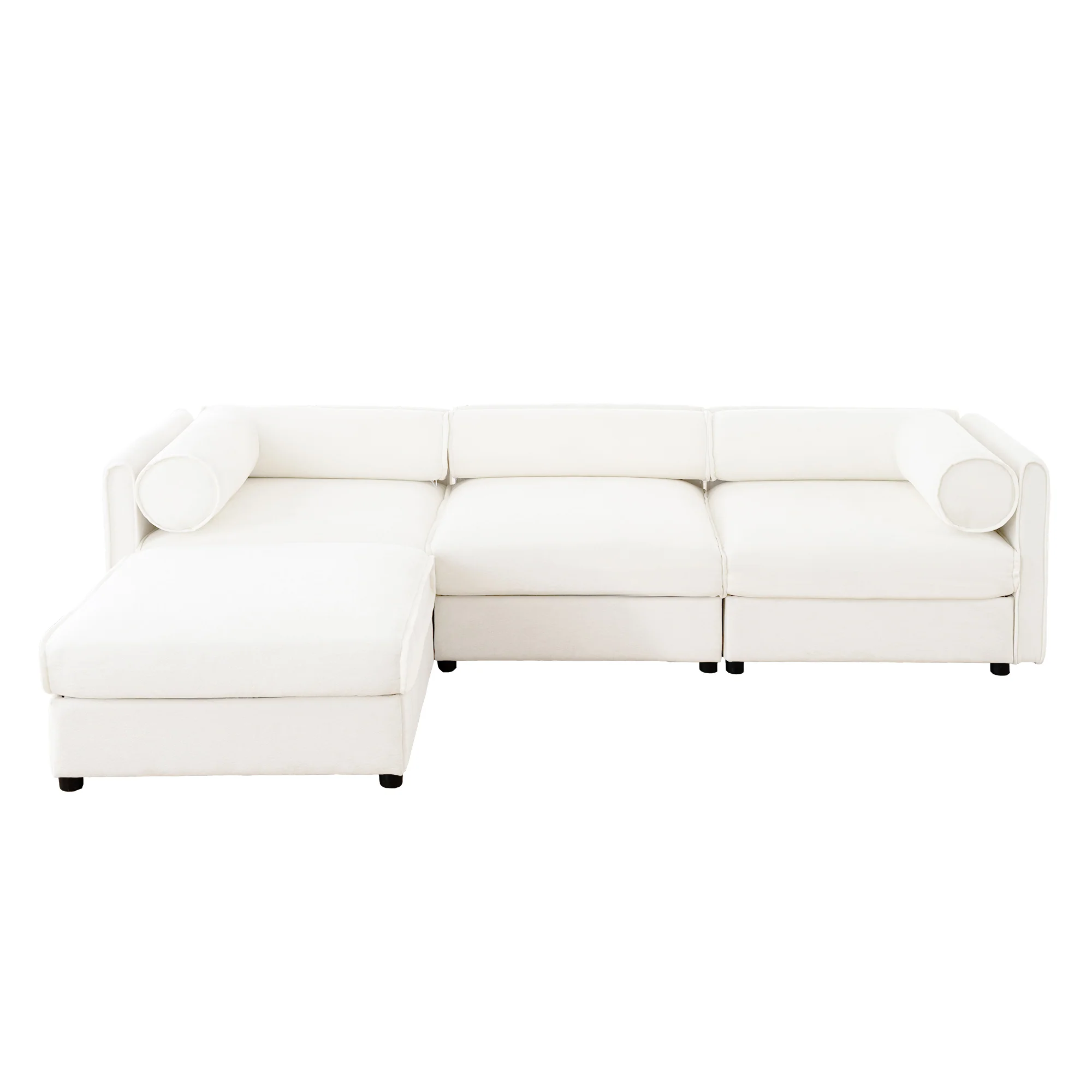 Walker Edison | Contemporary White Chenille L-Shaped Sofa with Storage and Ottoman