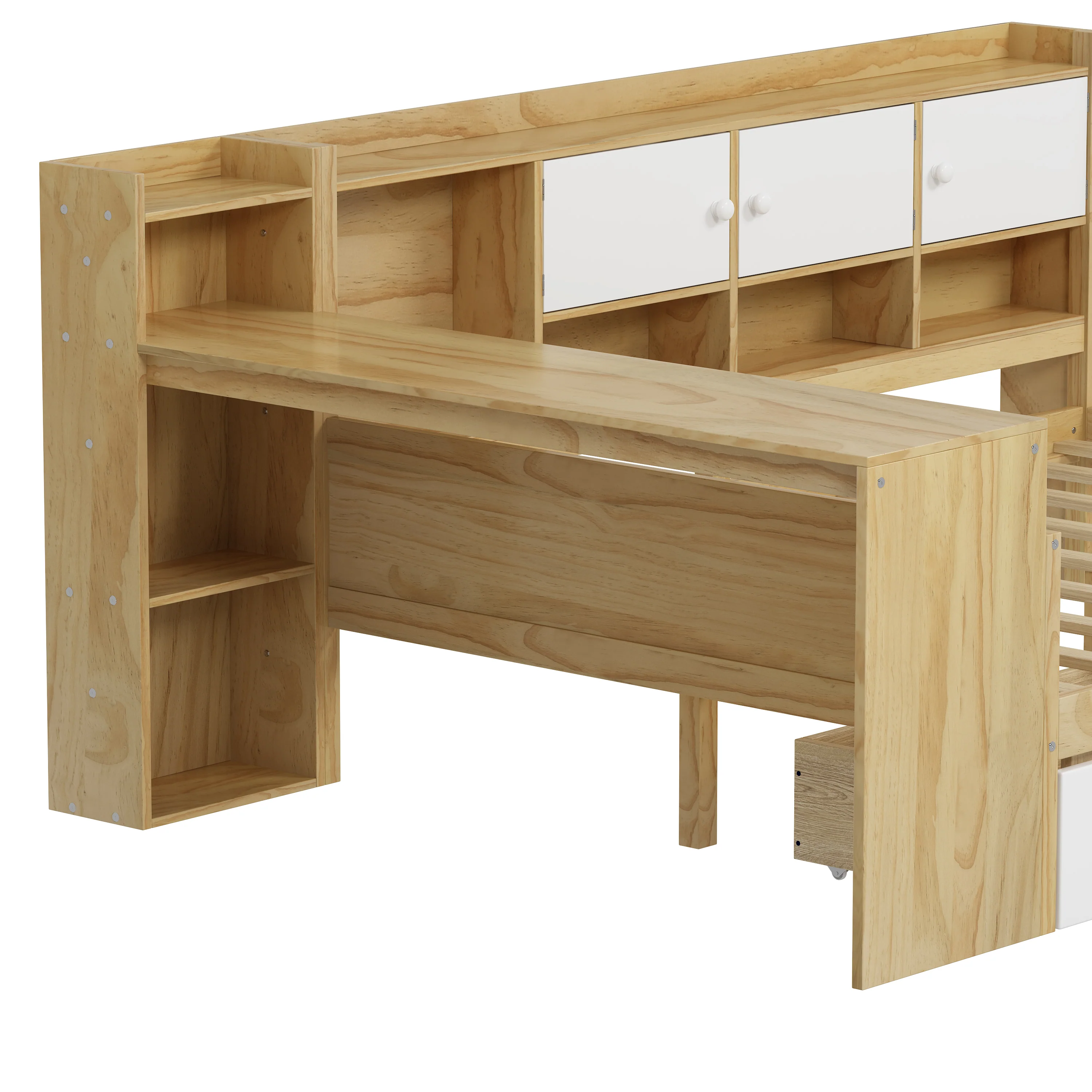 Walker Edison | Multi-Functional Wooden L-Shape Daybed with Storage Cabinets and Drawers