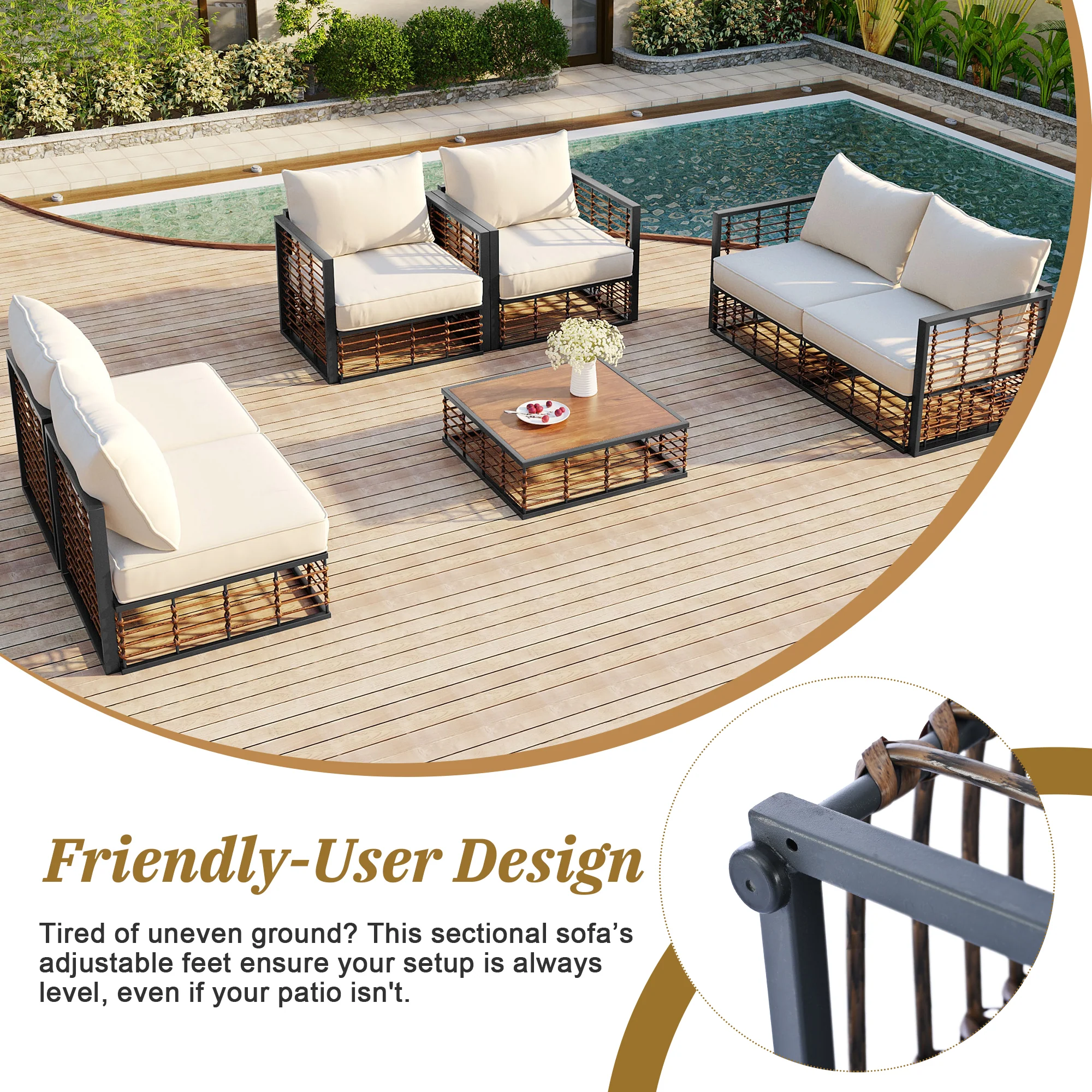 Walker Edison | Modern Minimalist 7-Piece Metal Outdoor Patio Sectional Sofa Set