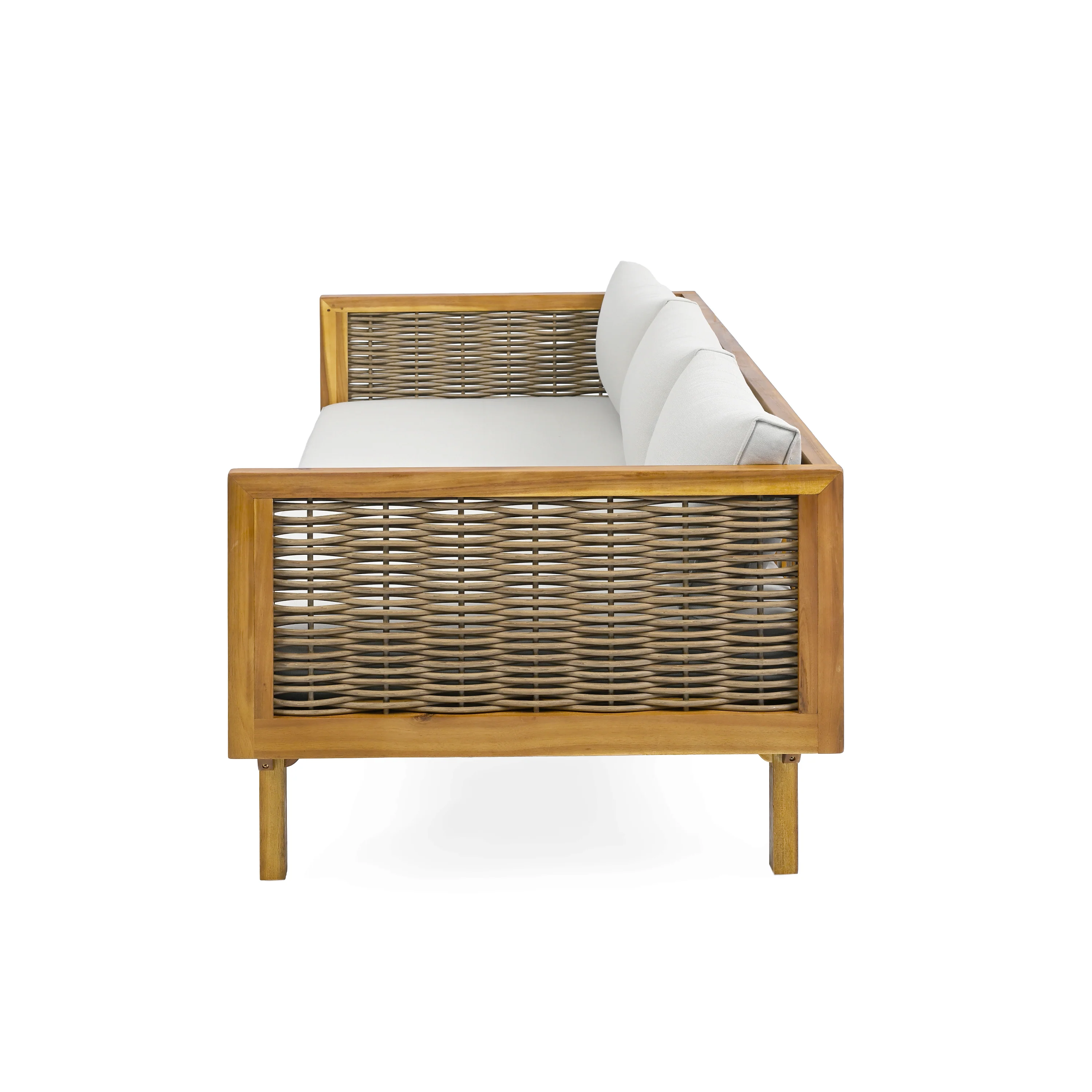 Walker Edison | Modern Outdoor Teak Rattan Deep Seat Daybed