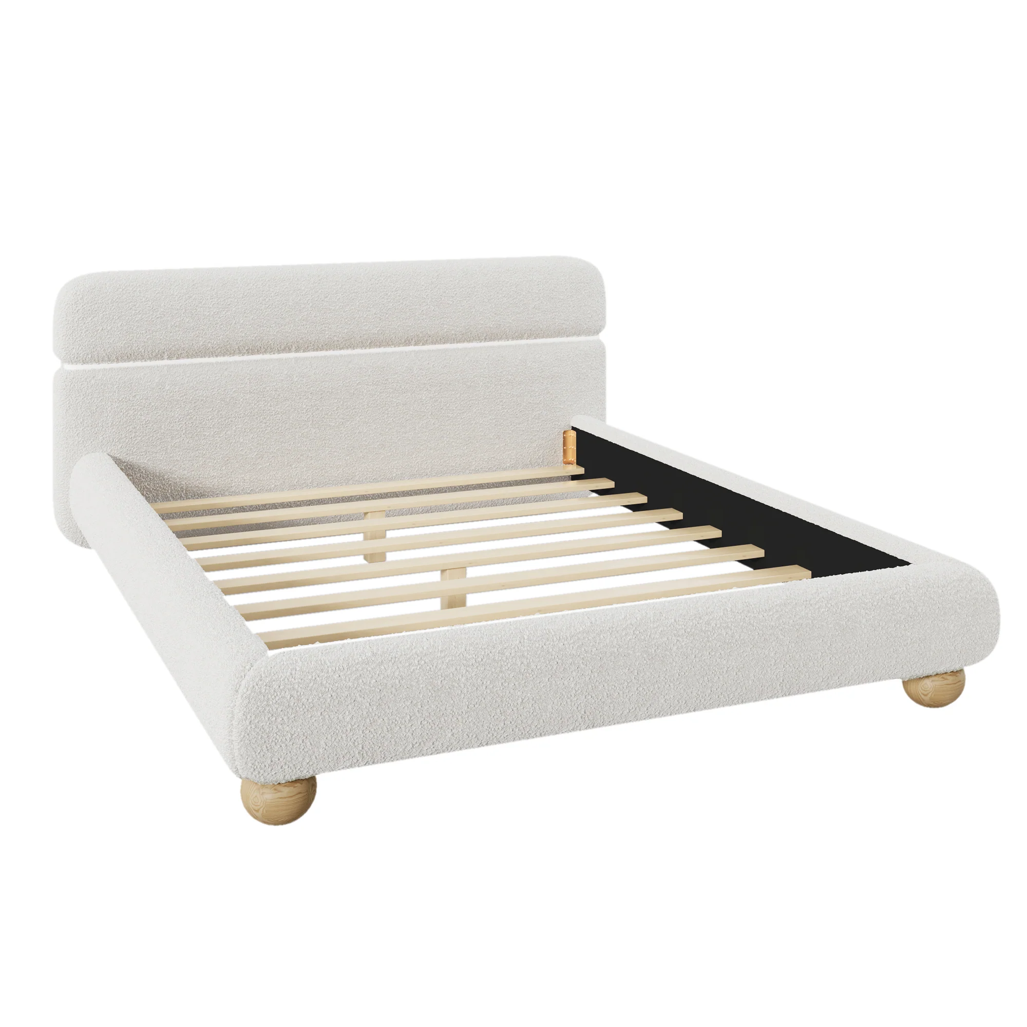 Walker Edison | Contemporary Boucle Queen Bedframe with Solid Round Legs