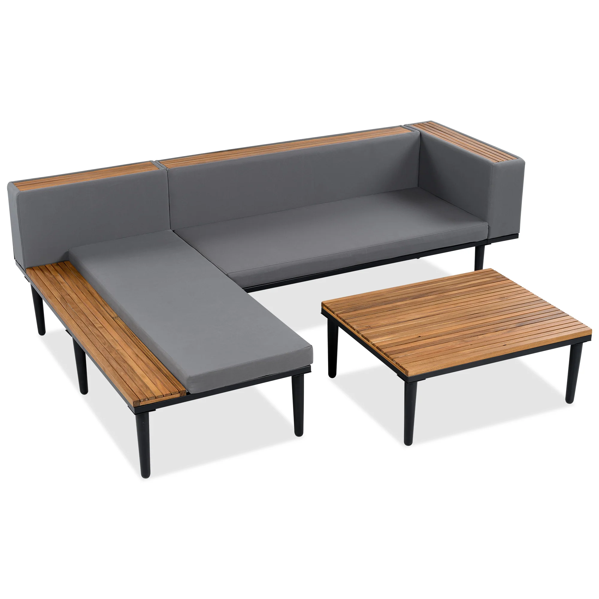 Walker Edison | Acacia Wood Outdoor Patio Sofa Set with Side Table