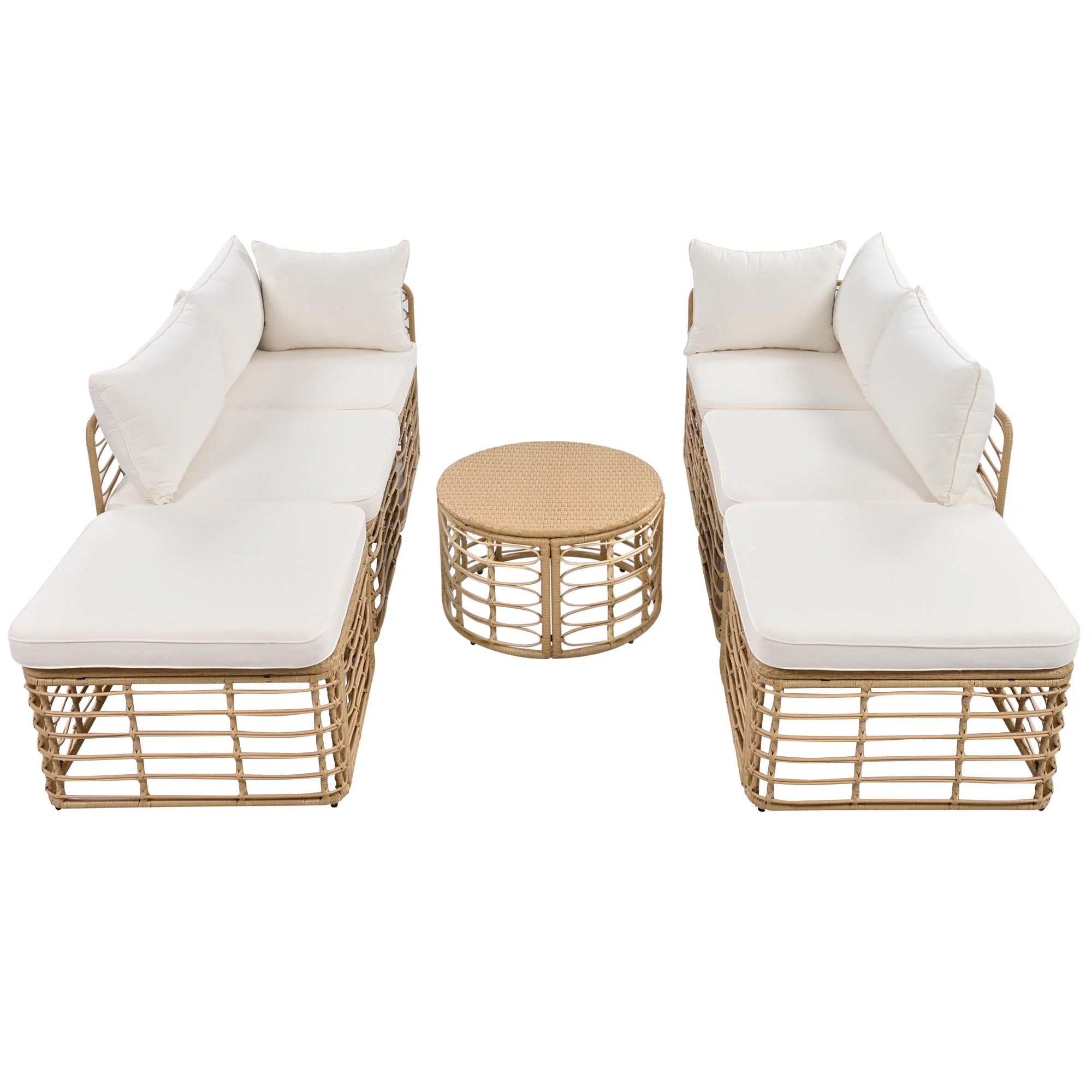 Walker Edison | All-Weather Rattan 7 Piece Outdoor Patio Furniture Set