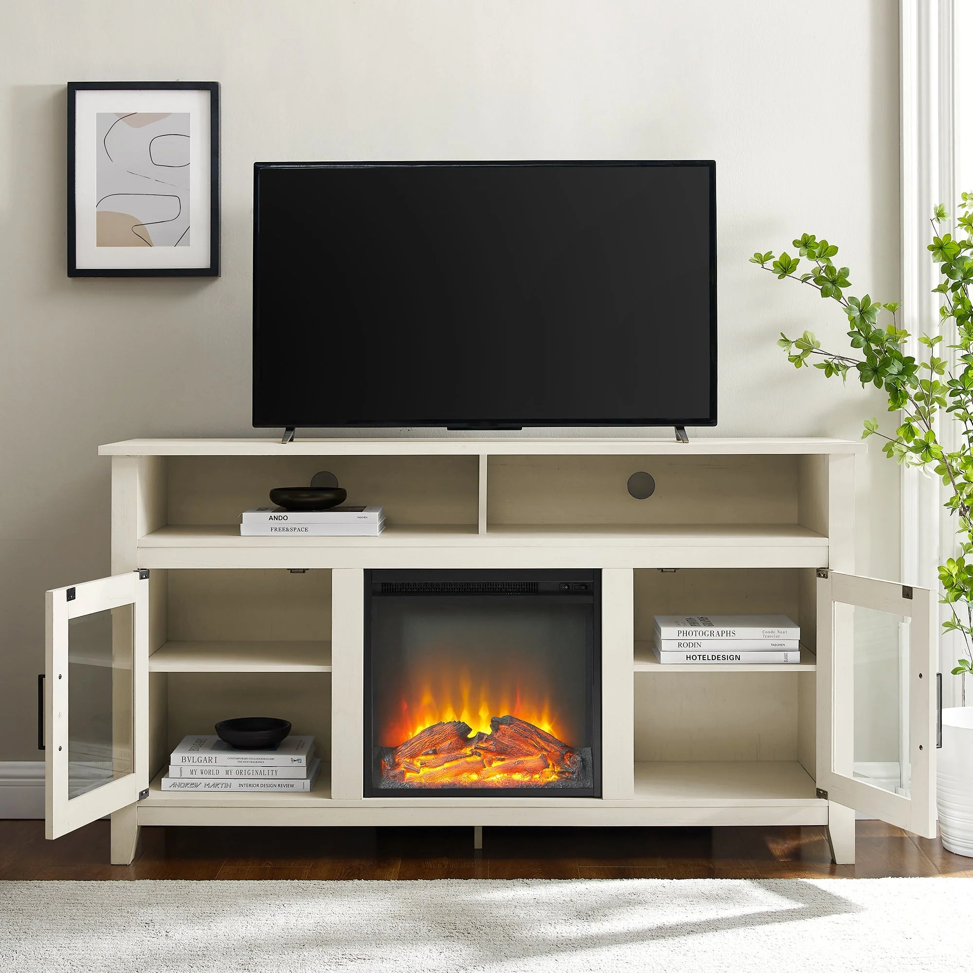 Wasatch 58 Transitional Fireplace Glass Wood TV Stand