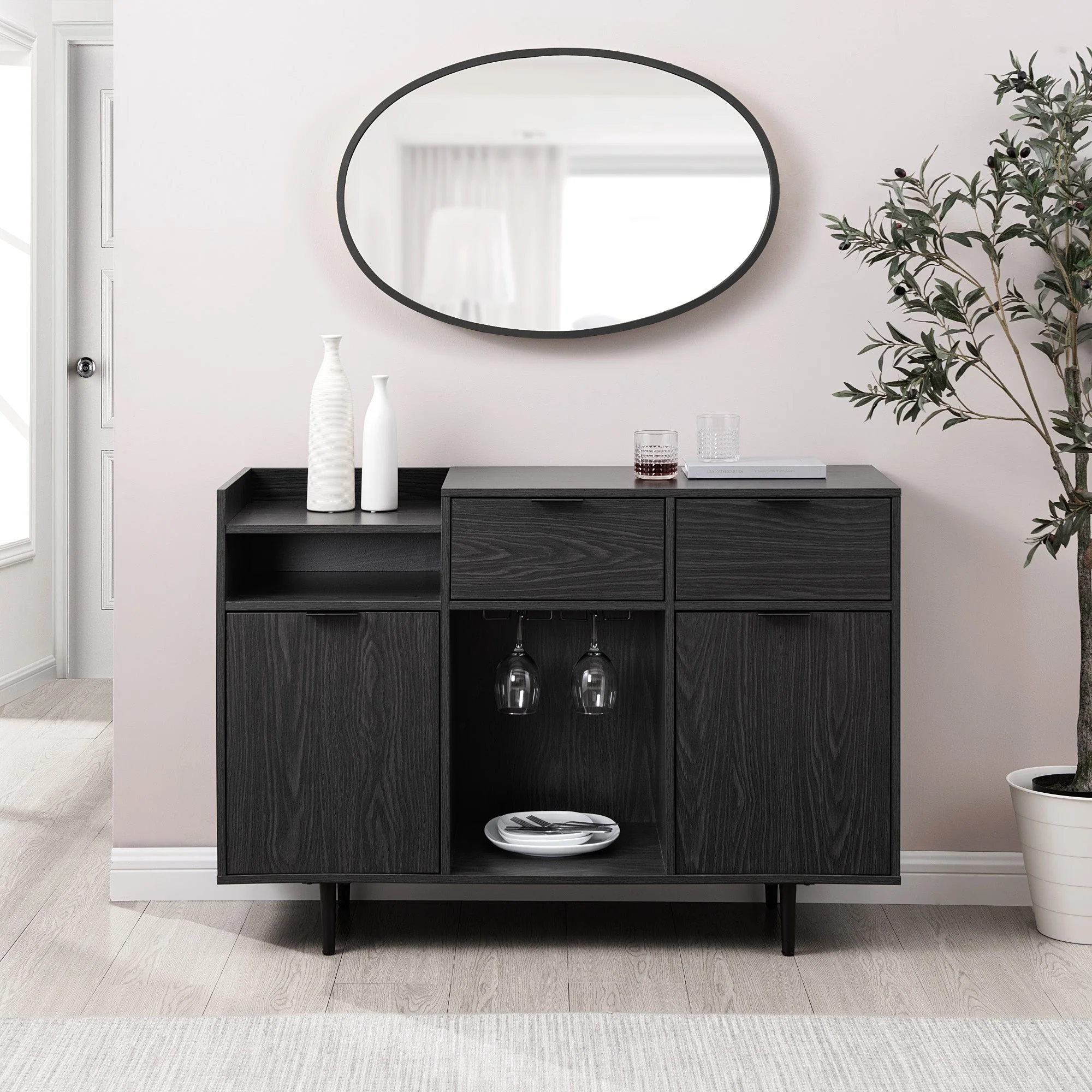 48 Modern 2-Drawer and 2-Door Bar Cabinet