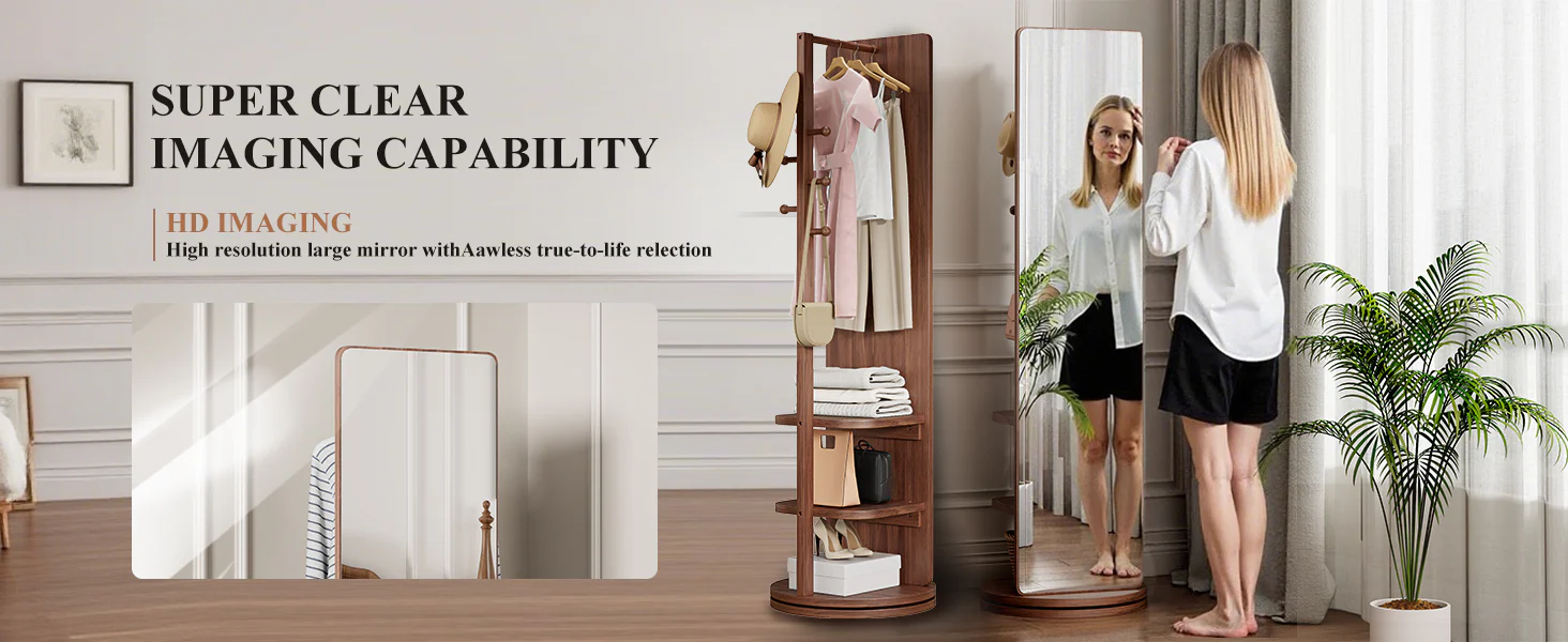 Walker Edison | 360° Rotating 66'x14' Multifunctional Full Length Mirror with Storage