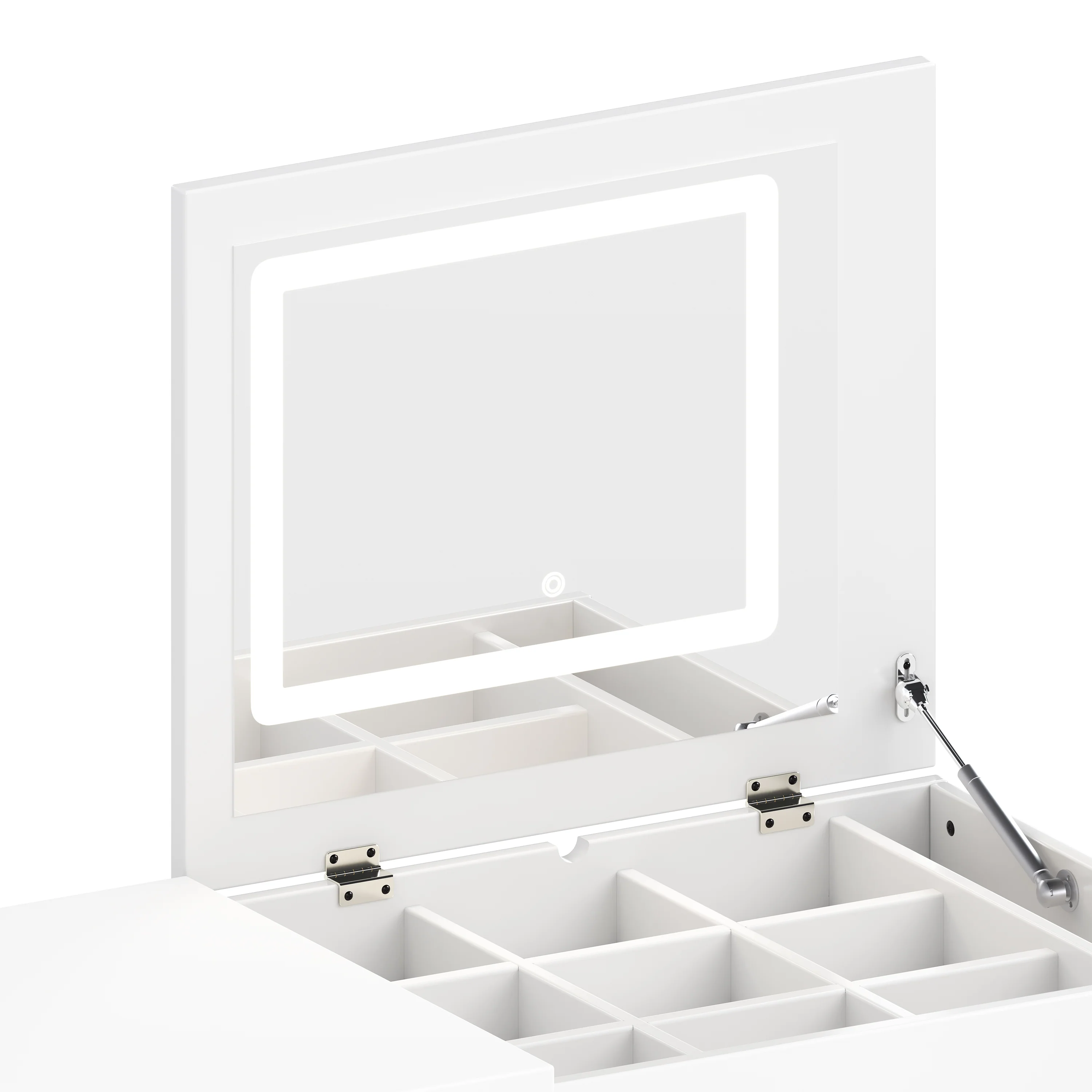 Walker Edison | White Multi-Functional Vanity Desk Dresser Set with Flip Mirror and Lights