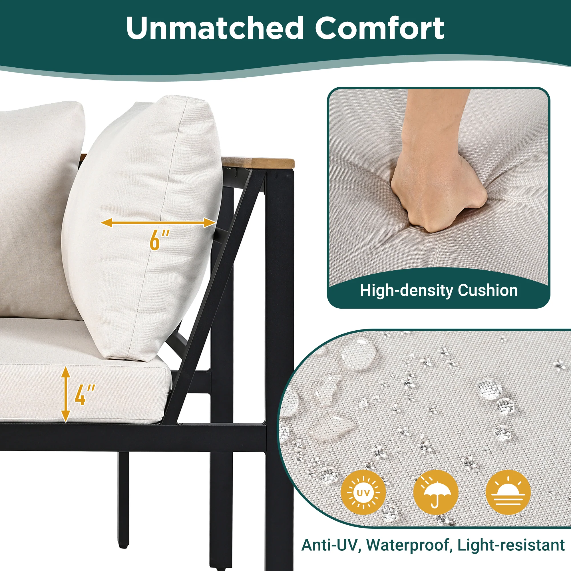 Walker Edison | 4 Pieces Outdoor Patio Sofa Sectional Set with Coffee and Side Tables