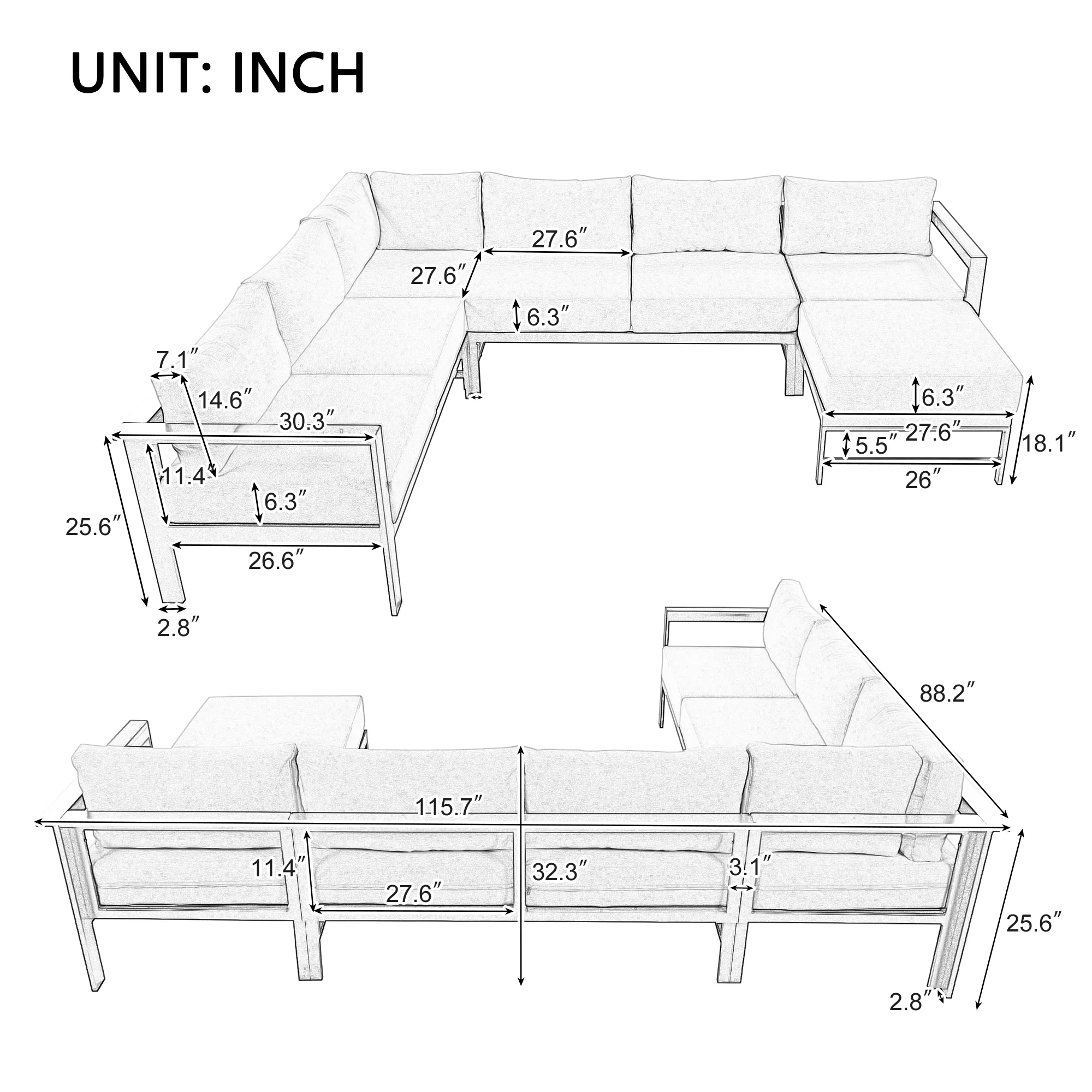 Walker Edison | Outdoor U-Shaped Sectional Sofa Set