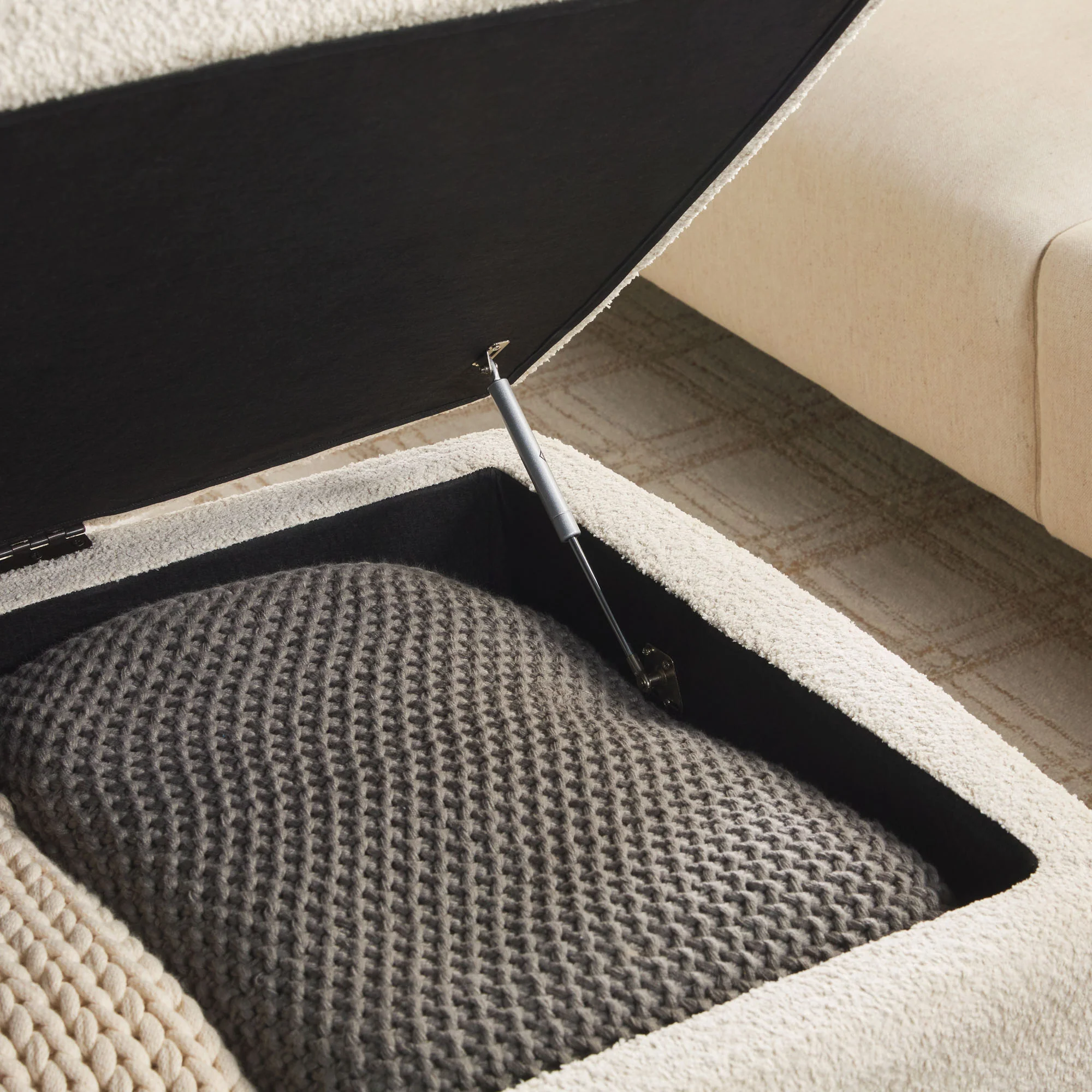 Linley Contemporary Boucle Easy Assembly Upholstered Large Storage Ottoman