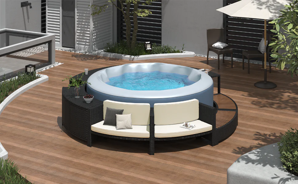 Walker Edison | Spa Surround Spa Frame Patio Rattan Sofa Set with Storage Spaces