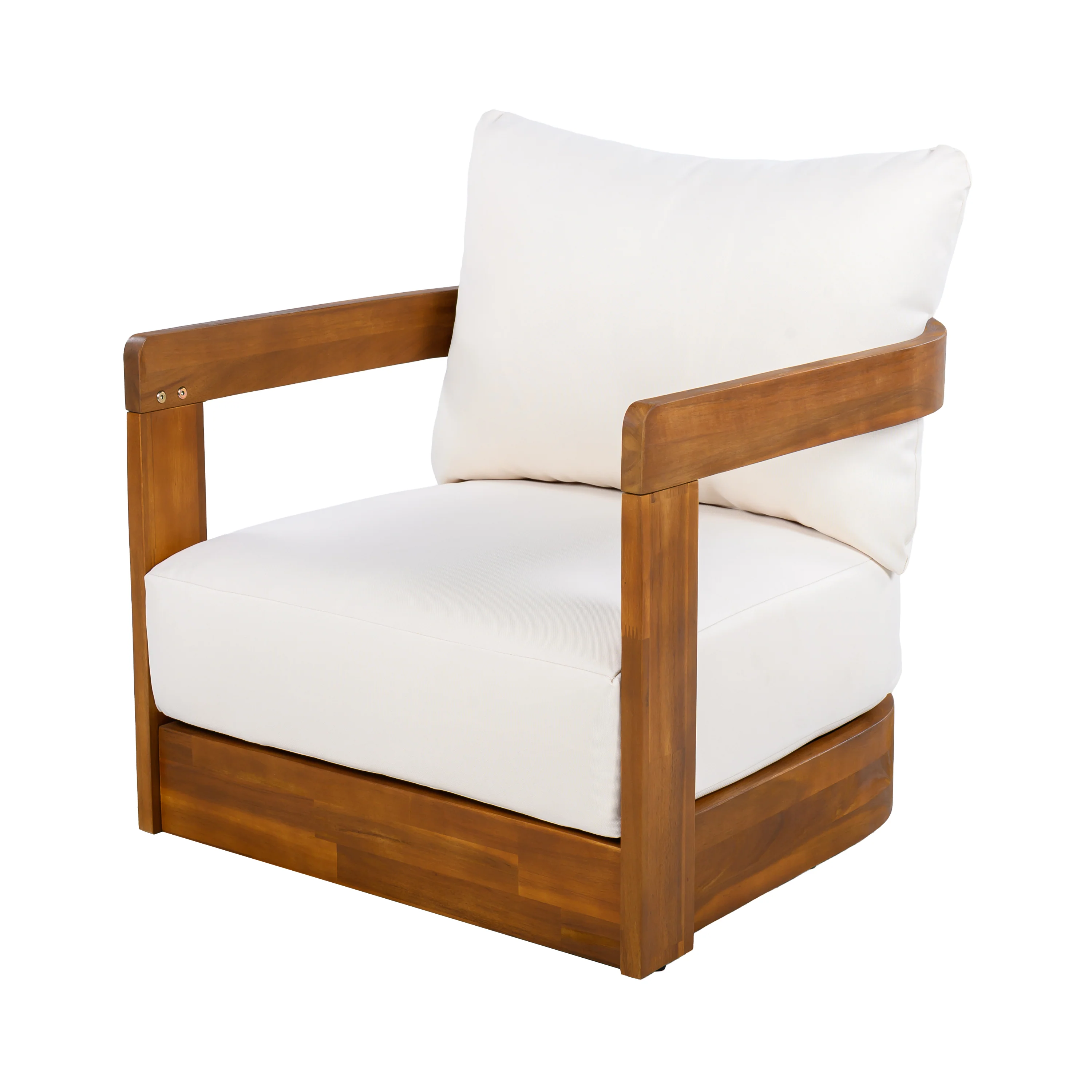 Walker Edison | Set of 2 Premium Acacia Wood Curve Design Outdoor Club Chairs