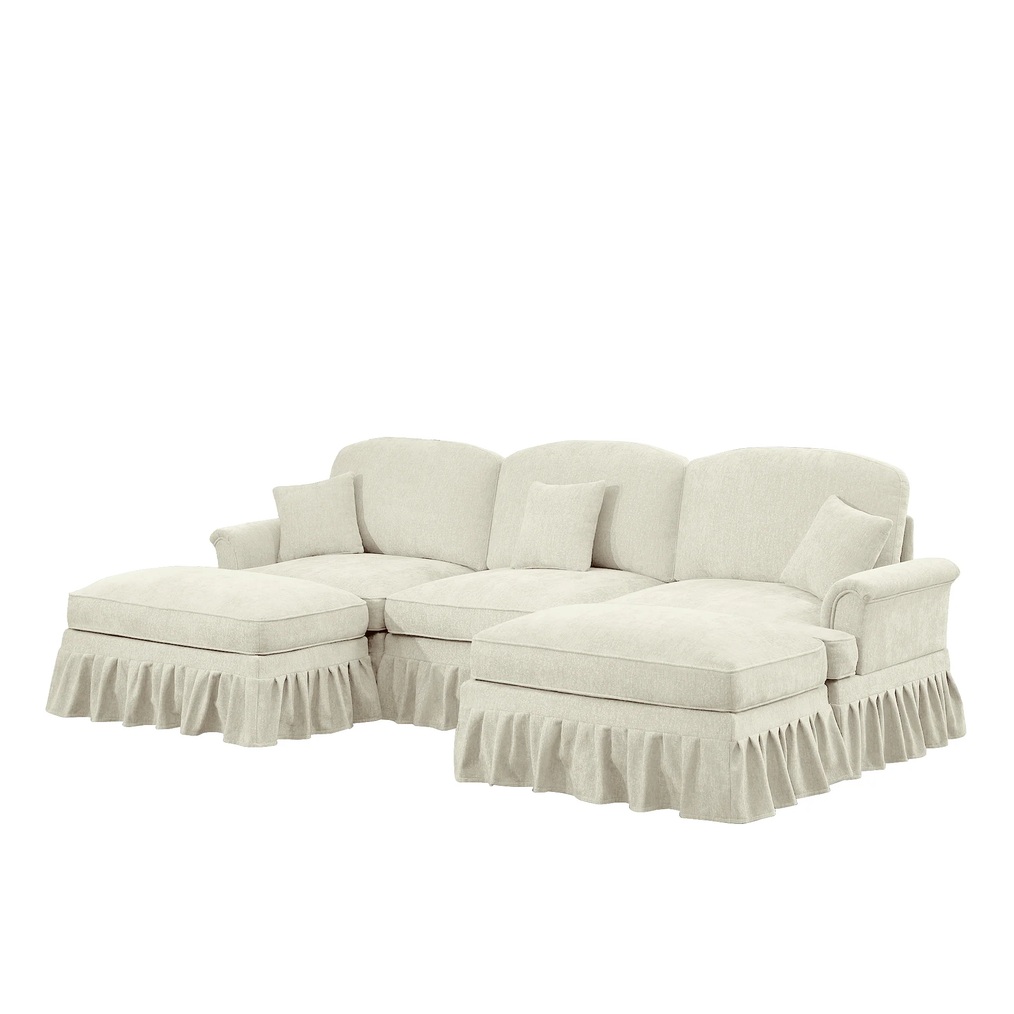 Walker Edison | 2 in 1 Classic Traditional Style Sectional Sofa with Removable Ruffles Pleats Skirts