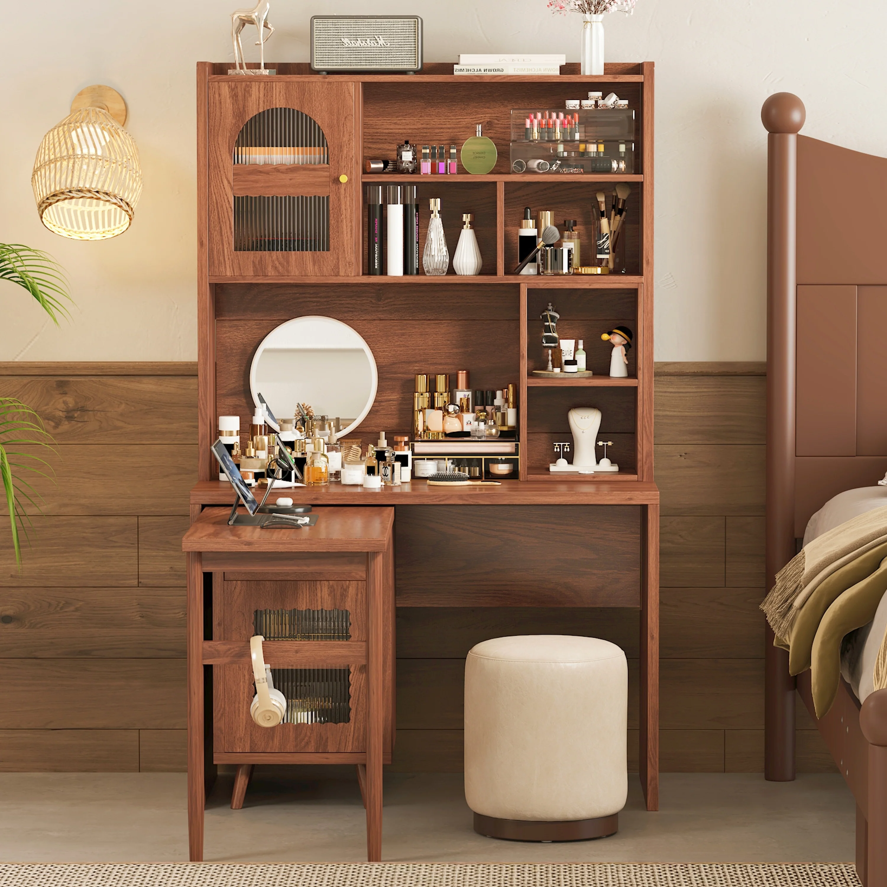 Walker Edison | Computer Desk with 90 Degree Rotating Desktop and Storage