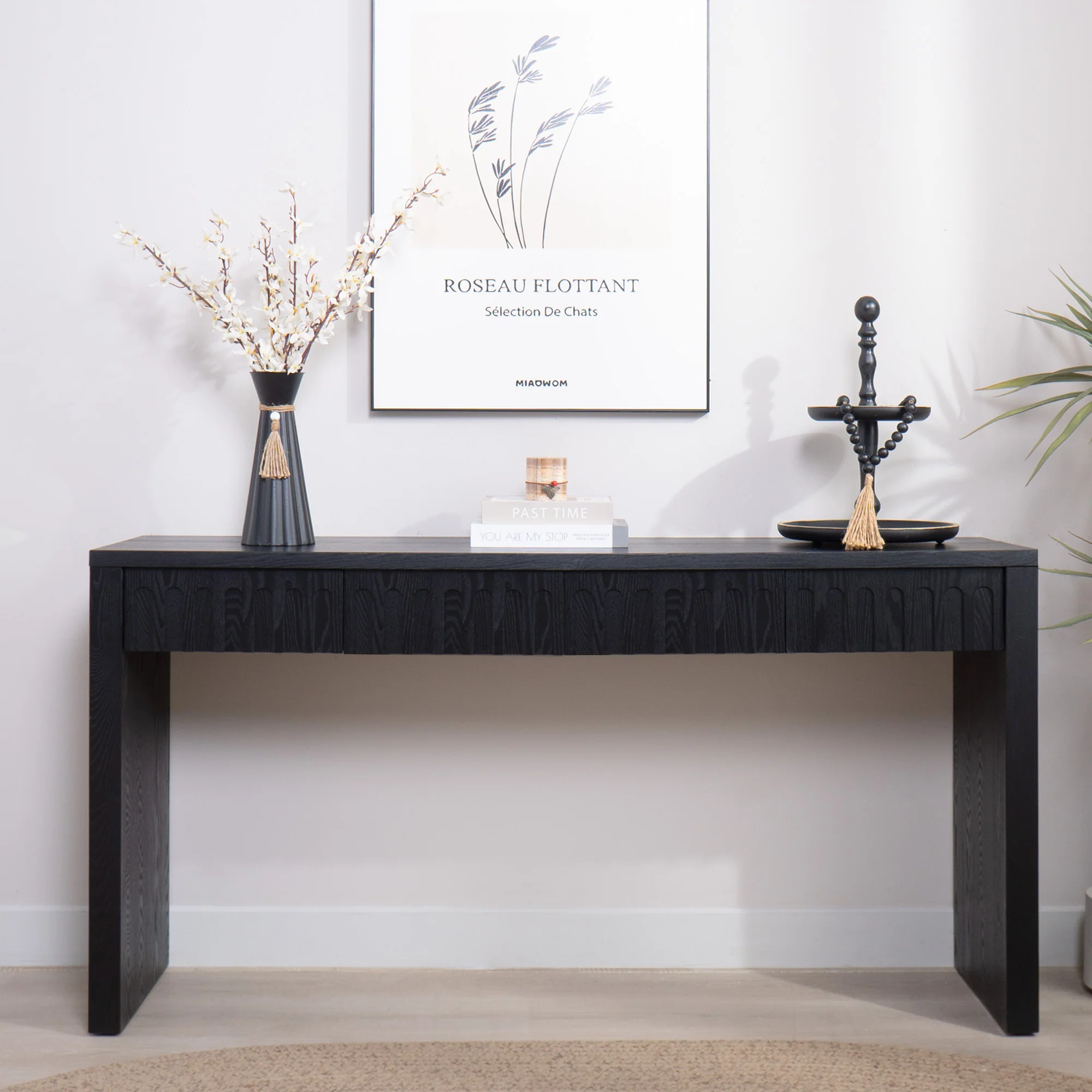 Walker Edison | 59in Modern Black Console Entry Table with Storage