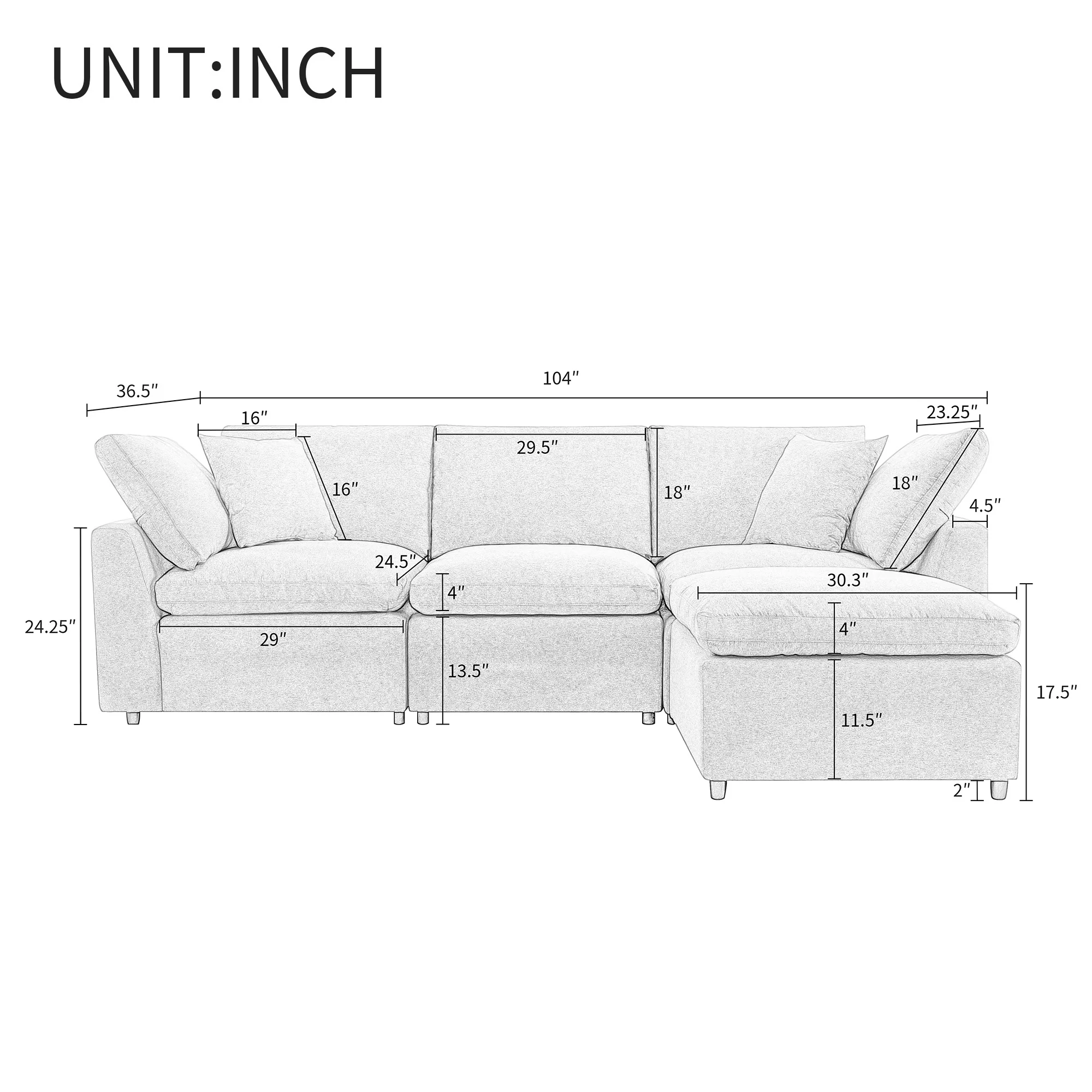 Walker Edison | Down Filled Convertible Sectional Sofa with Reversible Chaise