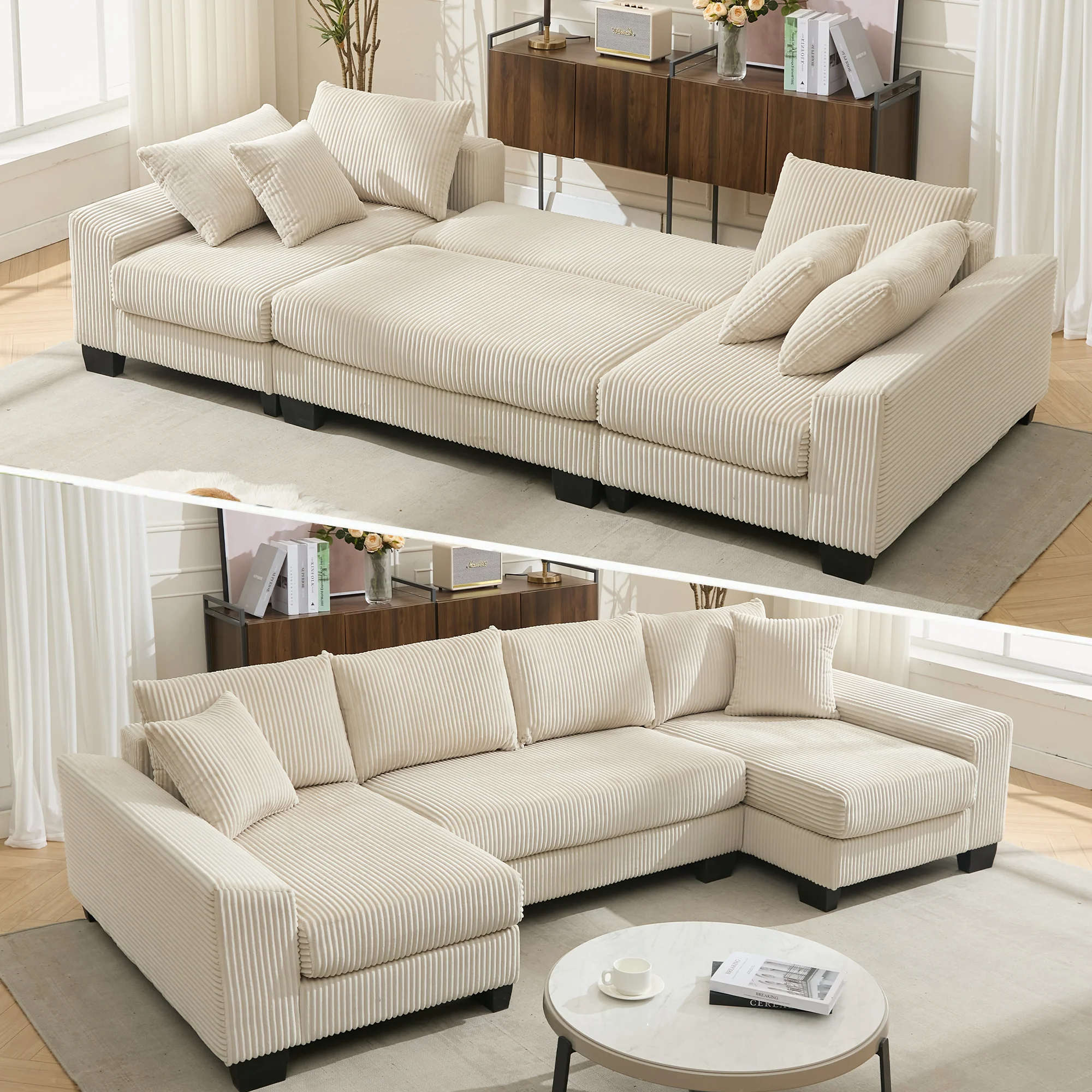 Walker Edison | Corduroy Pull Out 114' Sleeper Sofa Bed