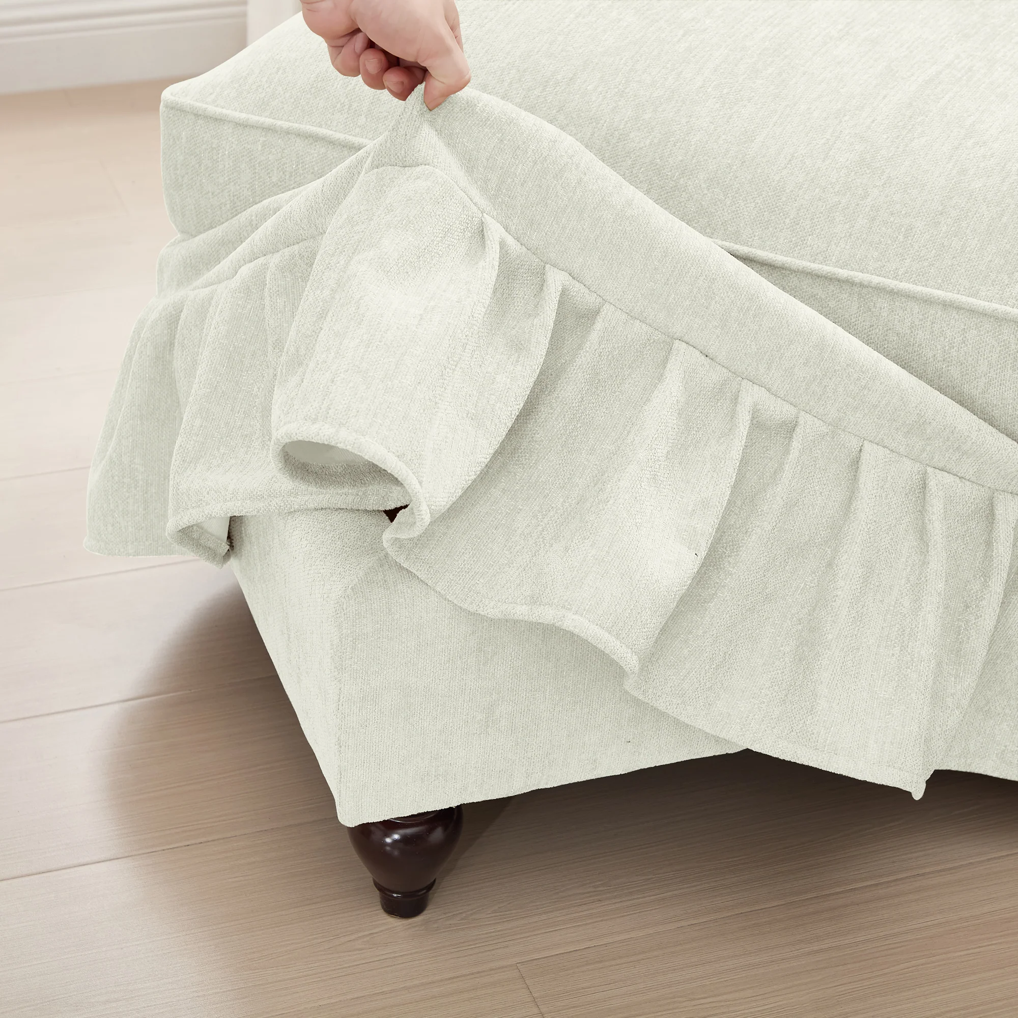 Walker Edison | 2 in 1 Classic Traditional Style Sectional Sofa with Removable Ruffles Pleats Skirts