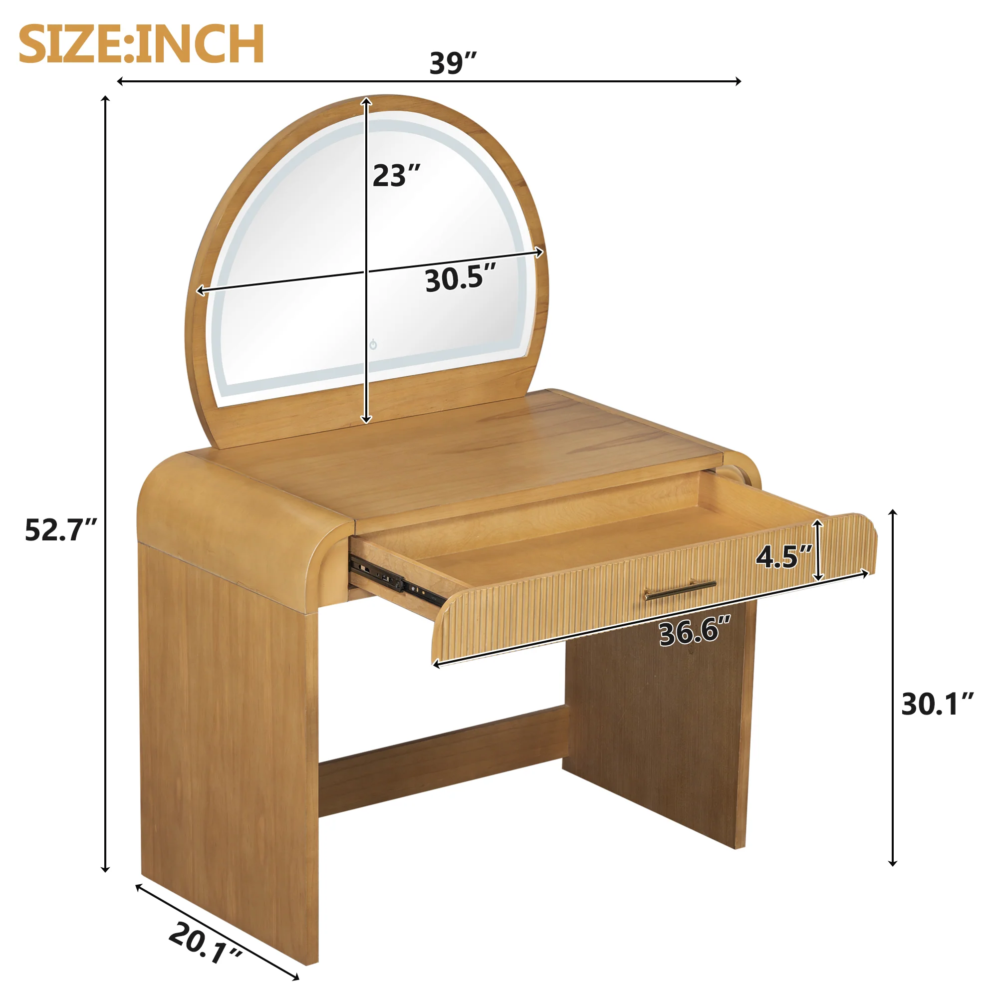 Walker Edison | Natural Reeded Curve Design Makeup Vanity Desk with Mirror