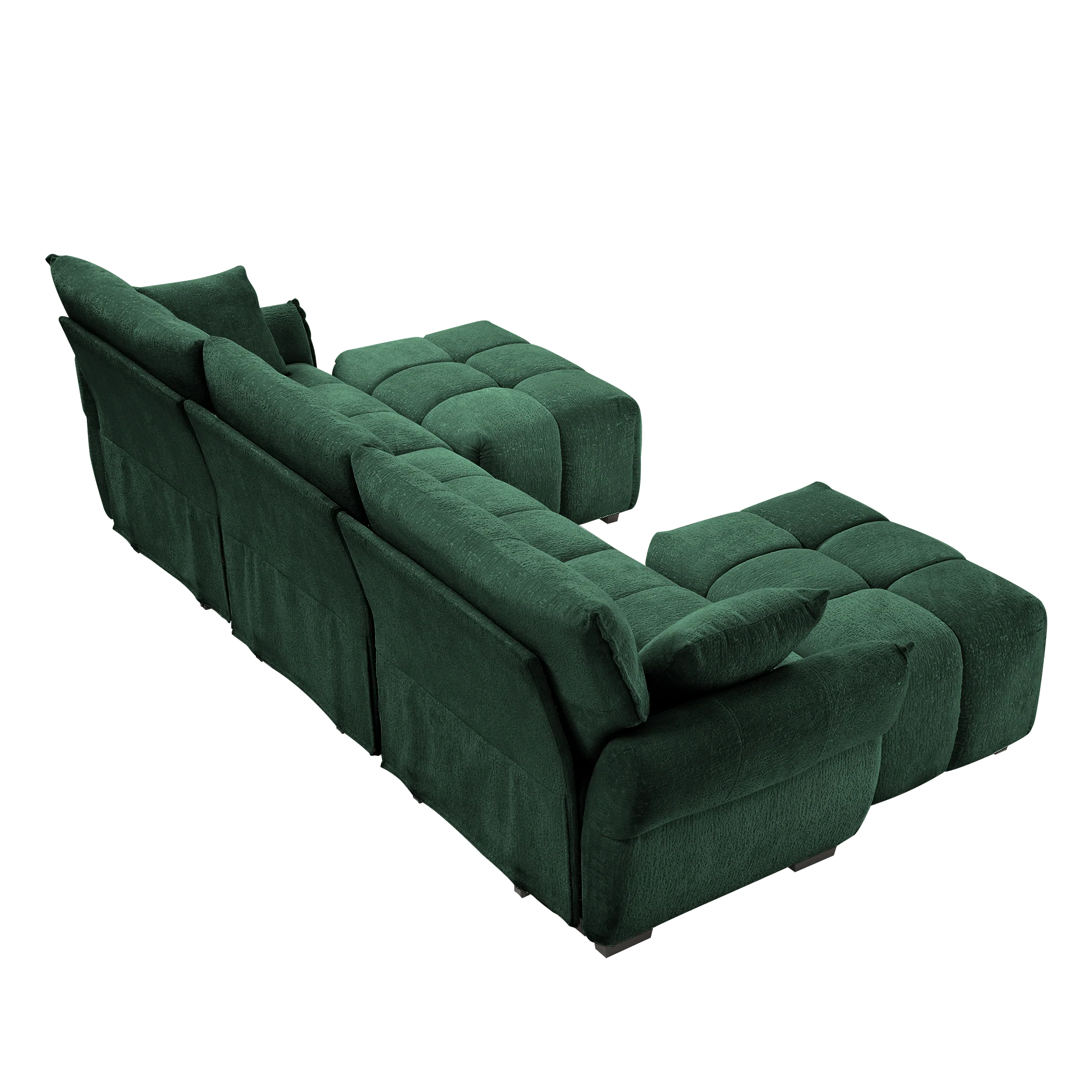 Walker Edison | Green Chenille Tufted Sectional Sofa Set With Ottoman And Throw Pillows
