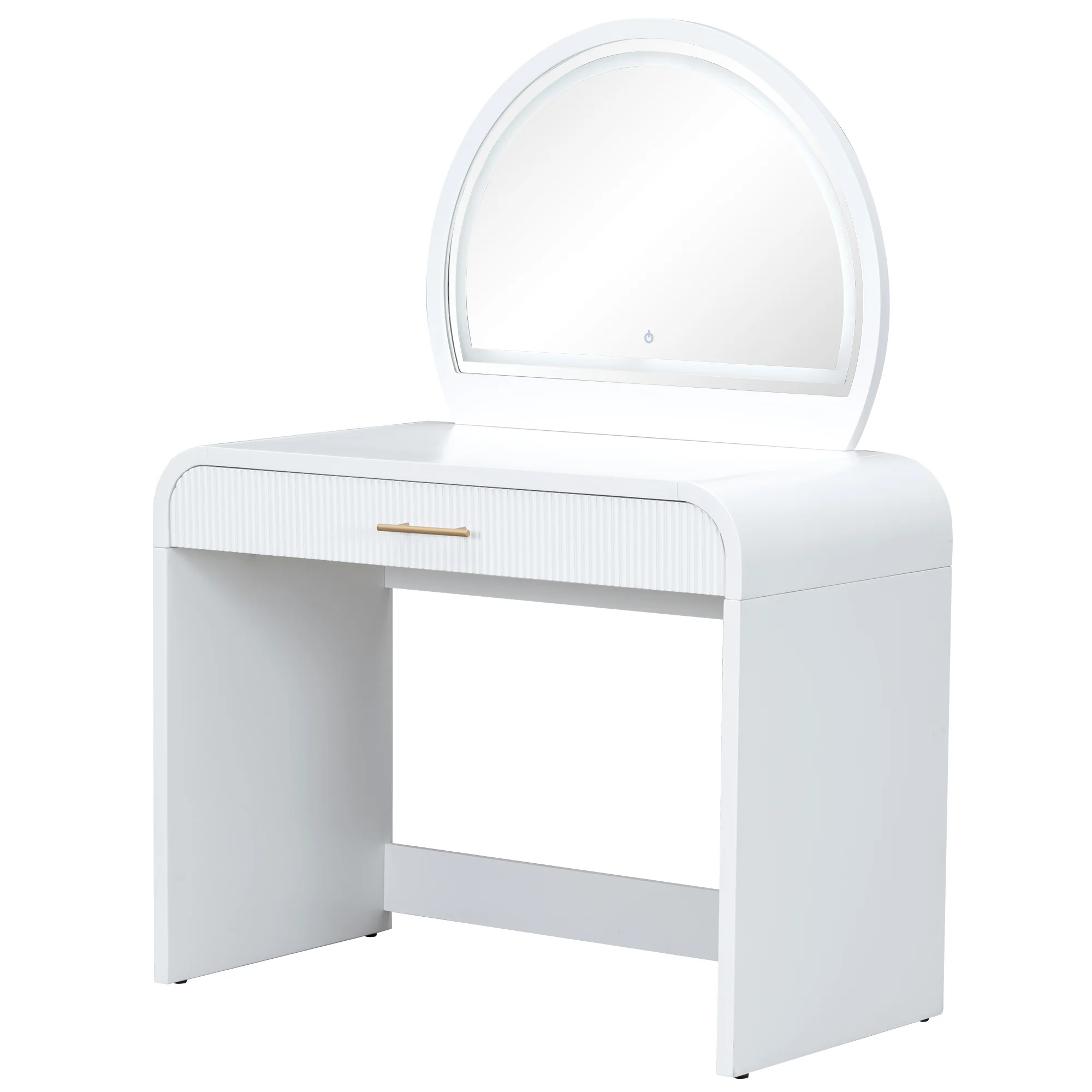 Walker Edison | Curve Reeded Makeup Vanity Table with Mirror Touch Screen Light