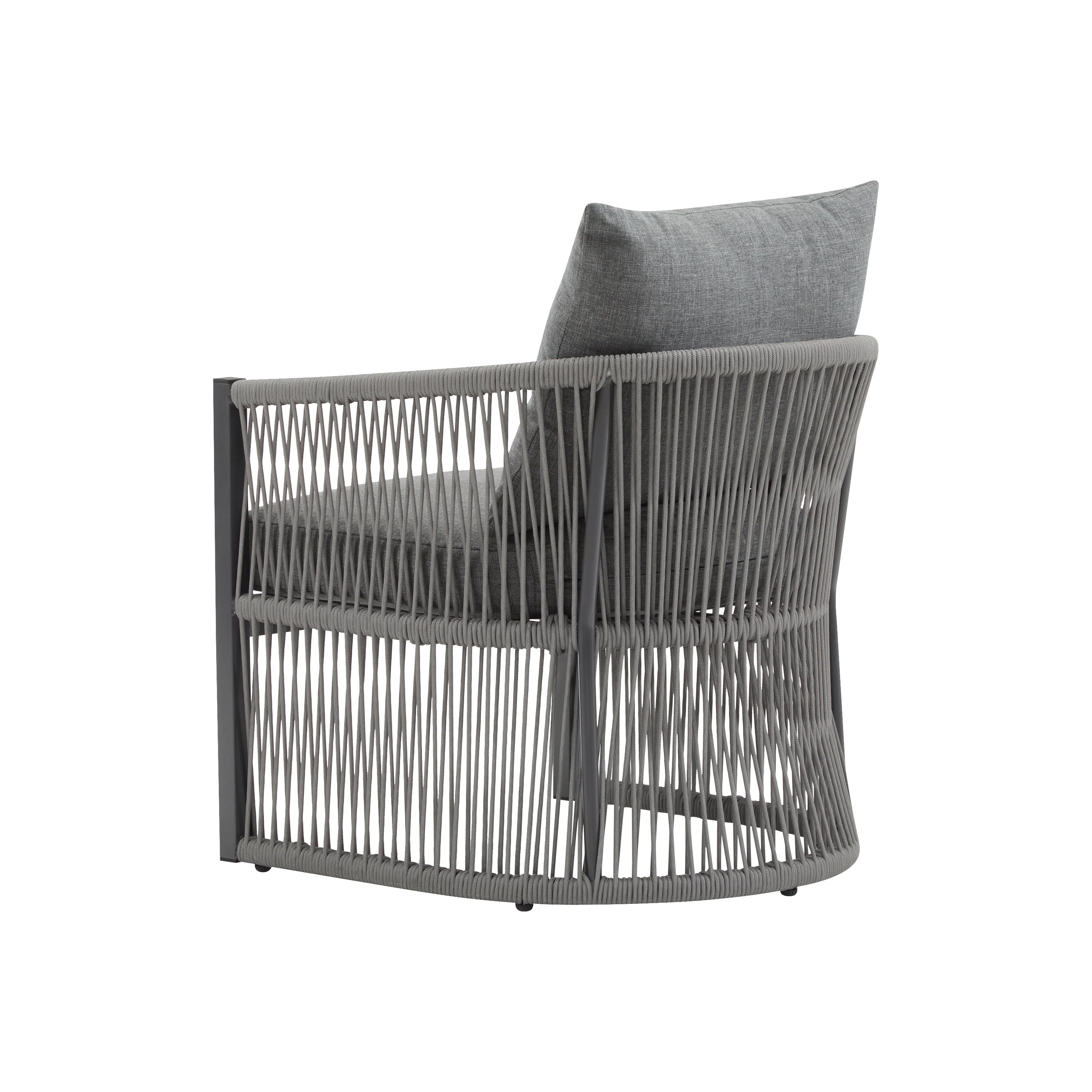 Walker Edison | Stylish Rope-Weave Gray Curved Outdoor Chairs Set of 2
