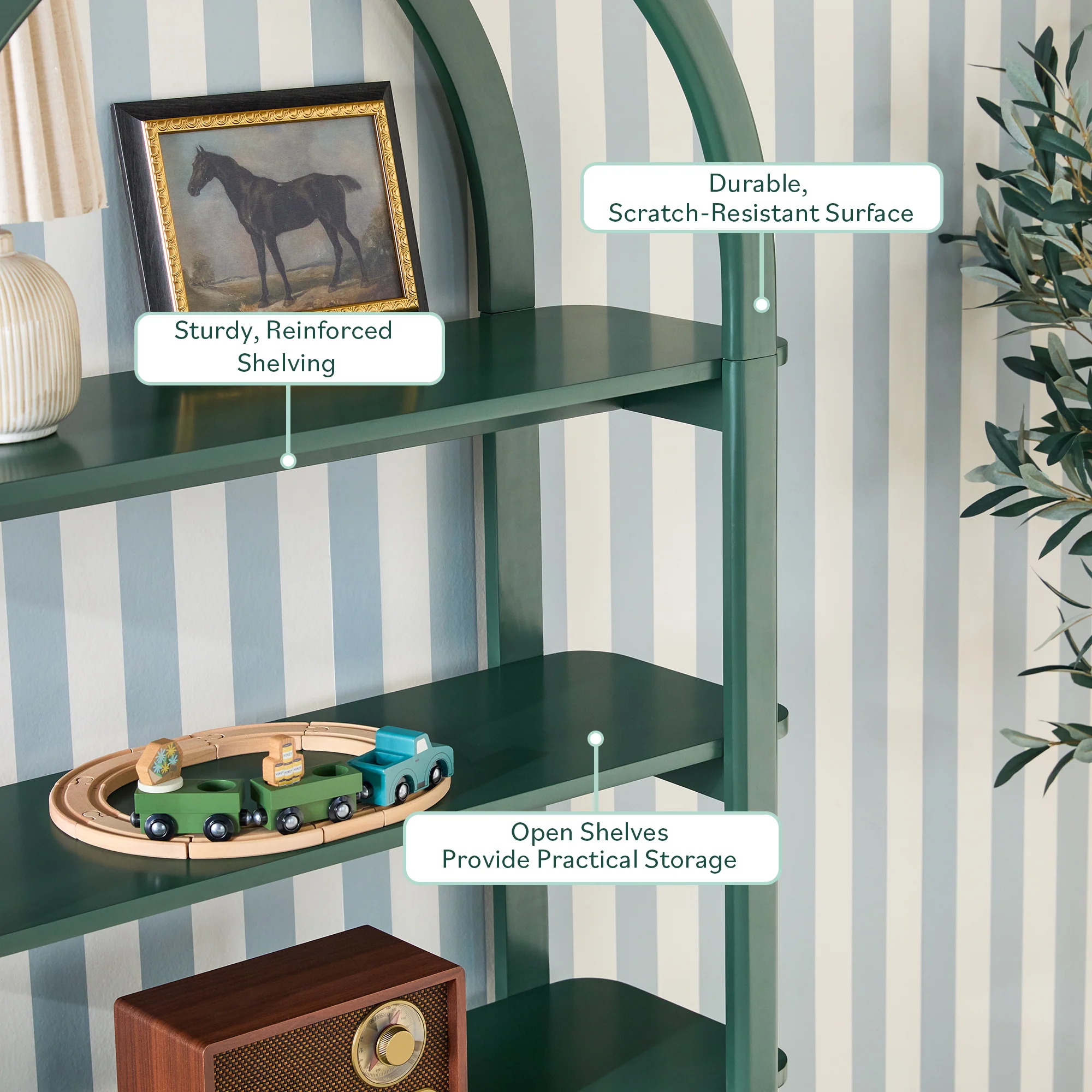 Zoey Modern Arched Wood Storage Bookcase