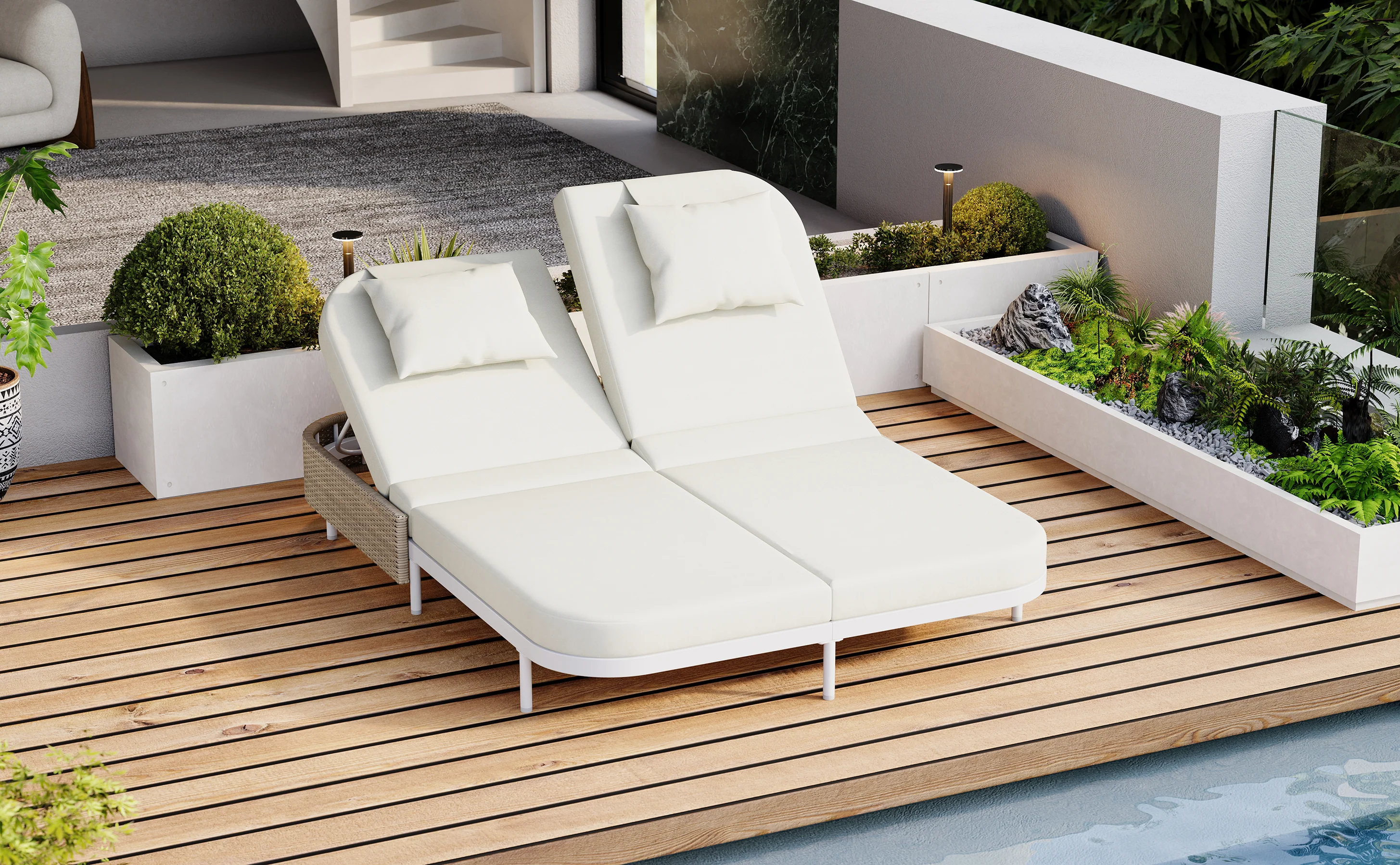 Walker Edison | Minimalist Outdoor Patio Rattan Adjustable Daybed