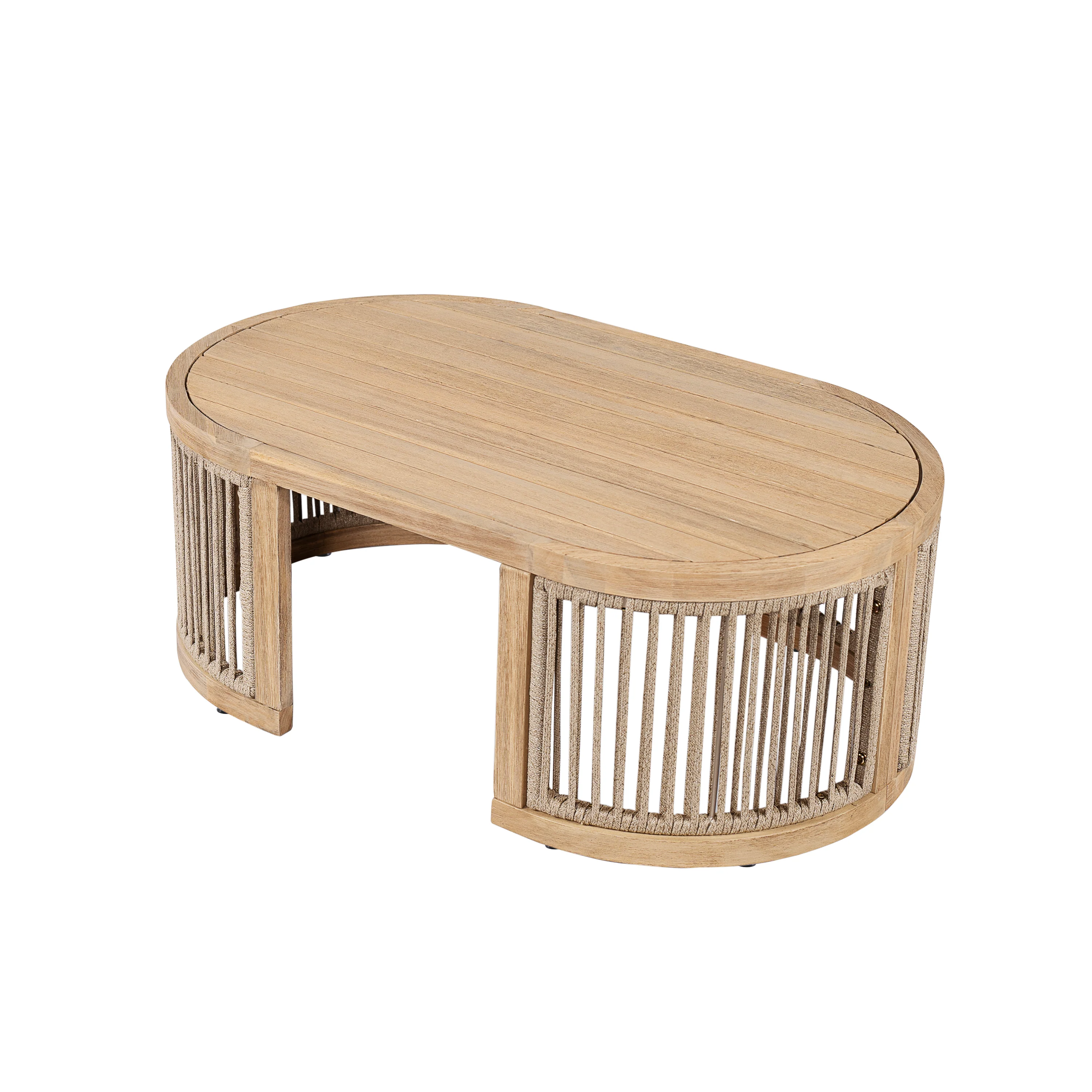 Walker Edison | Outdoor Acacia Wood Oval Coffee Table with Rope
