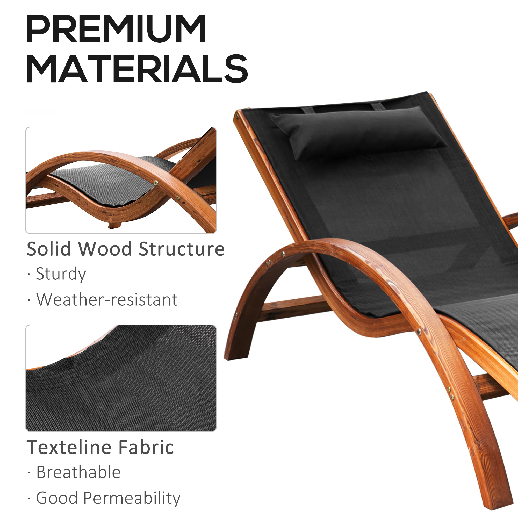 Walker Edison | Mesh Outdoor Chaise Wood Lounge Chair with Pillow