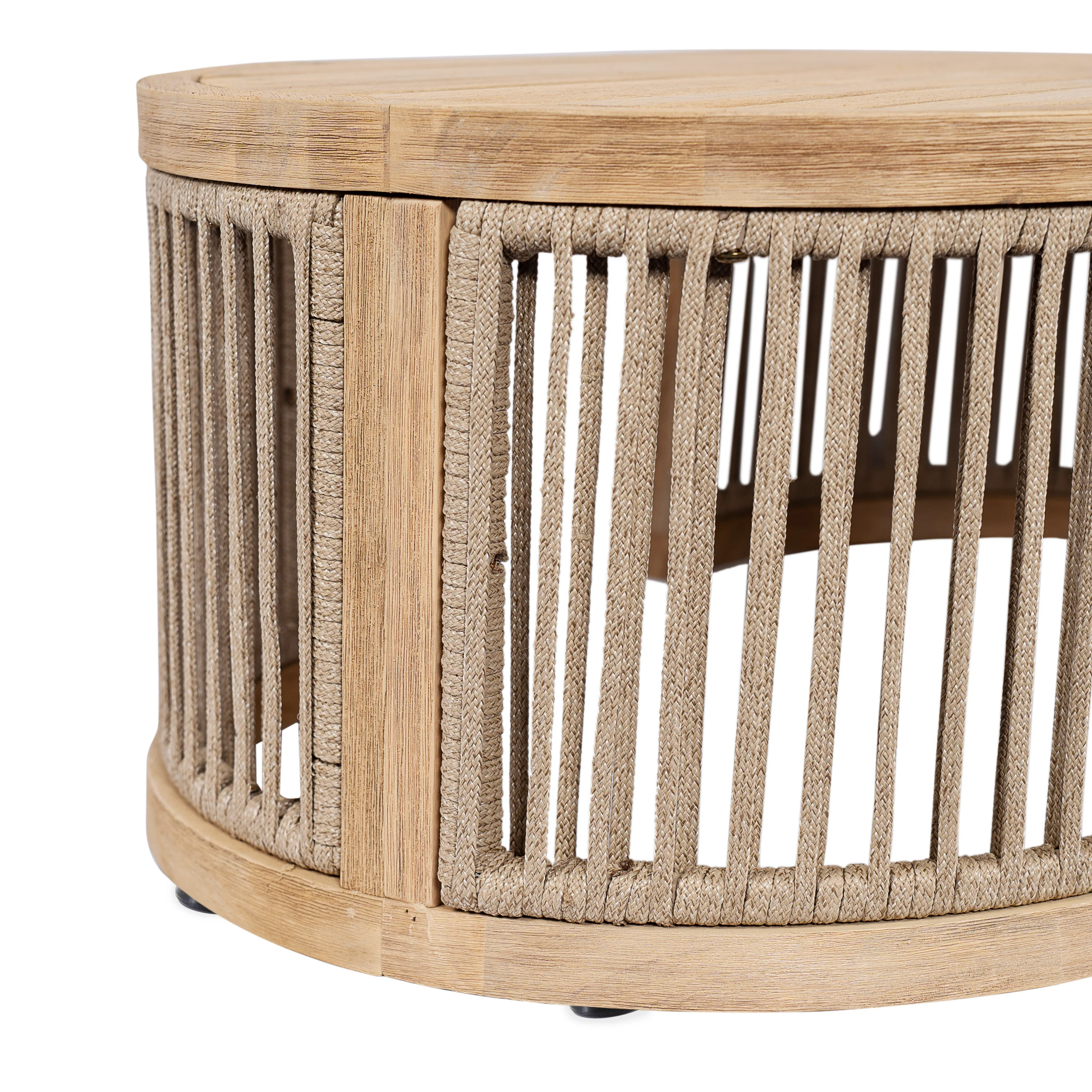 Walker Edison | Outdoor Acacia Wood Oval Coffee Table with Rope