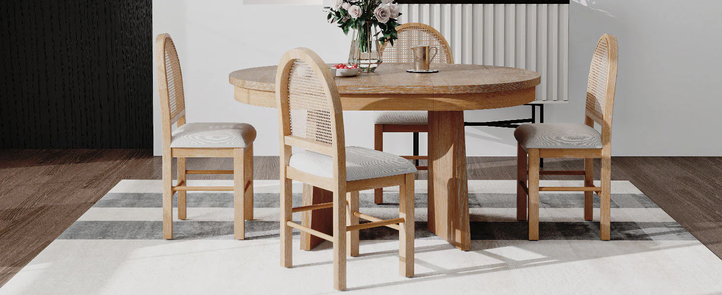 Walker Edison | Extendable 5-Piece Round Dining Table Set for 4